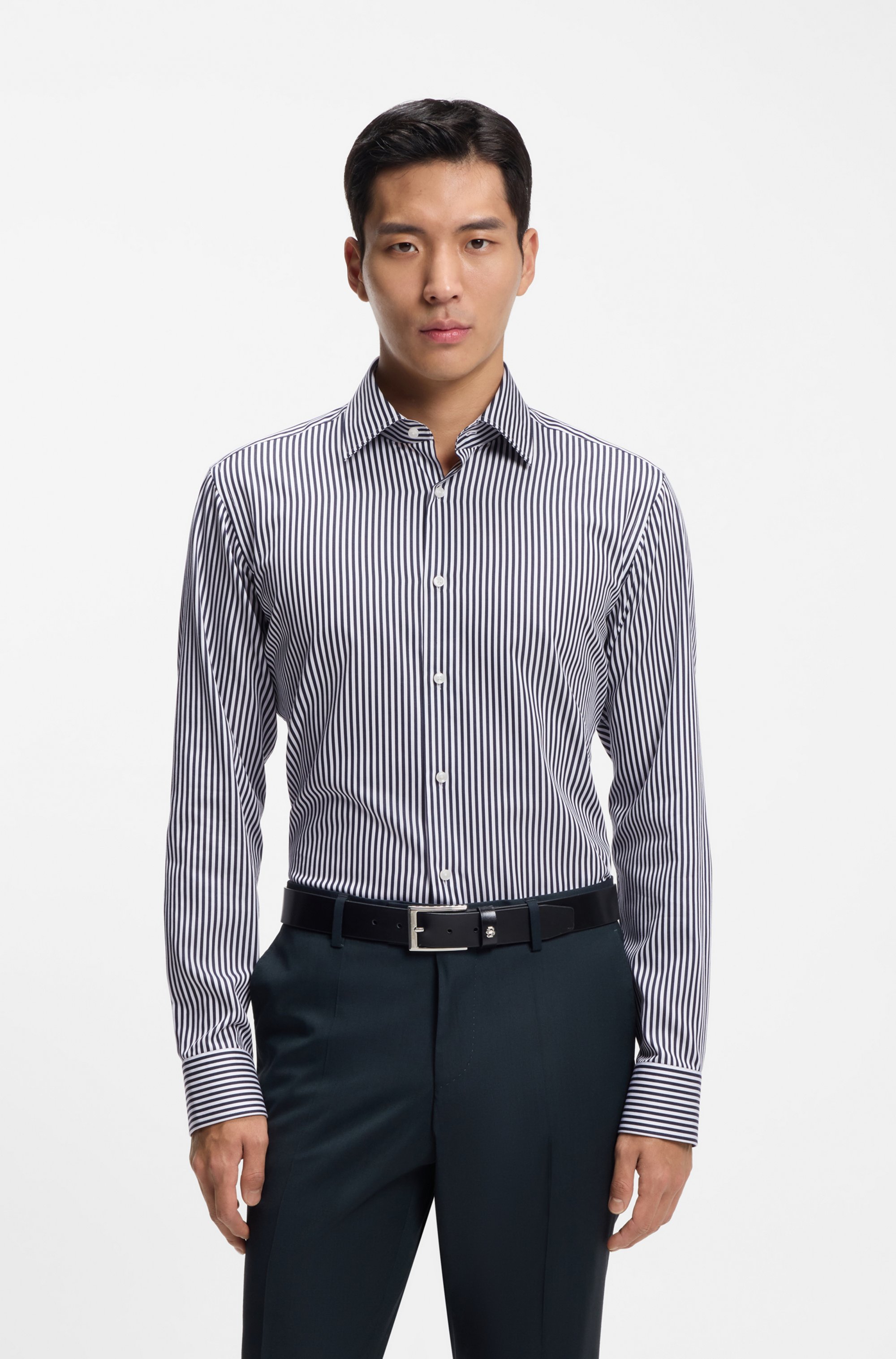 Regular-fit shirt in striped easy-iron cotton