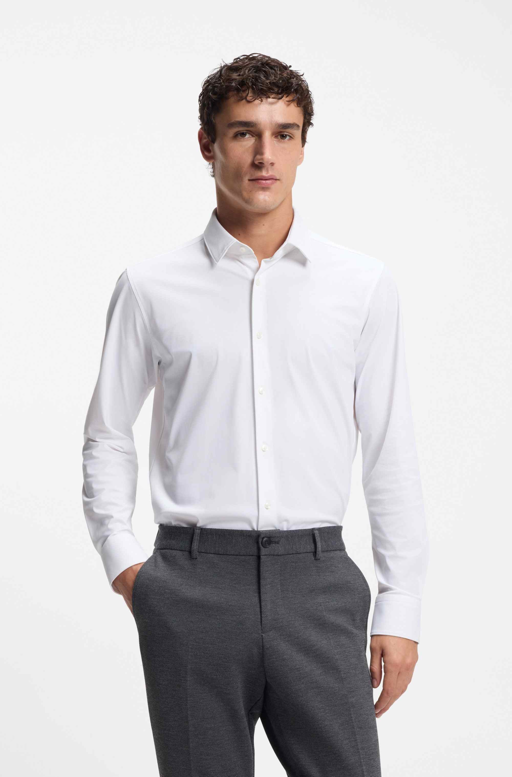 Regular-fit shirt in performance-stretch jersey