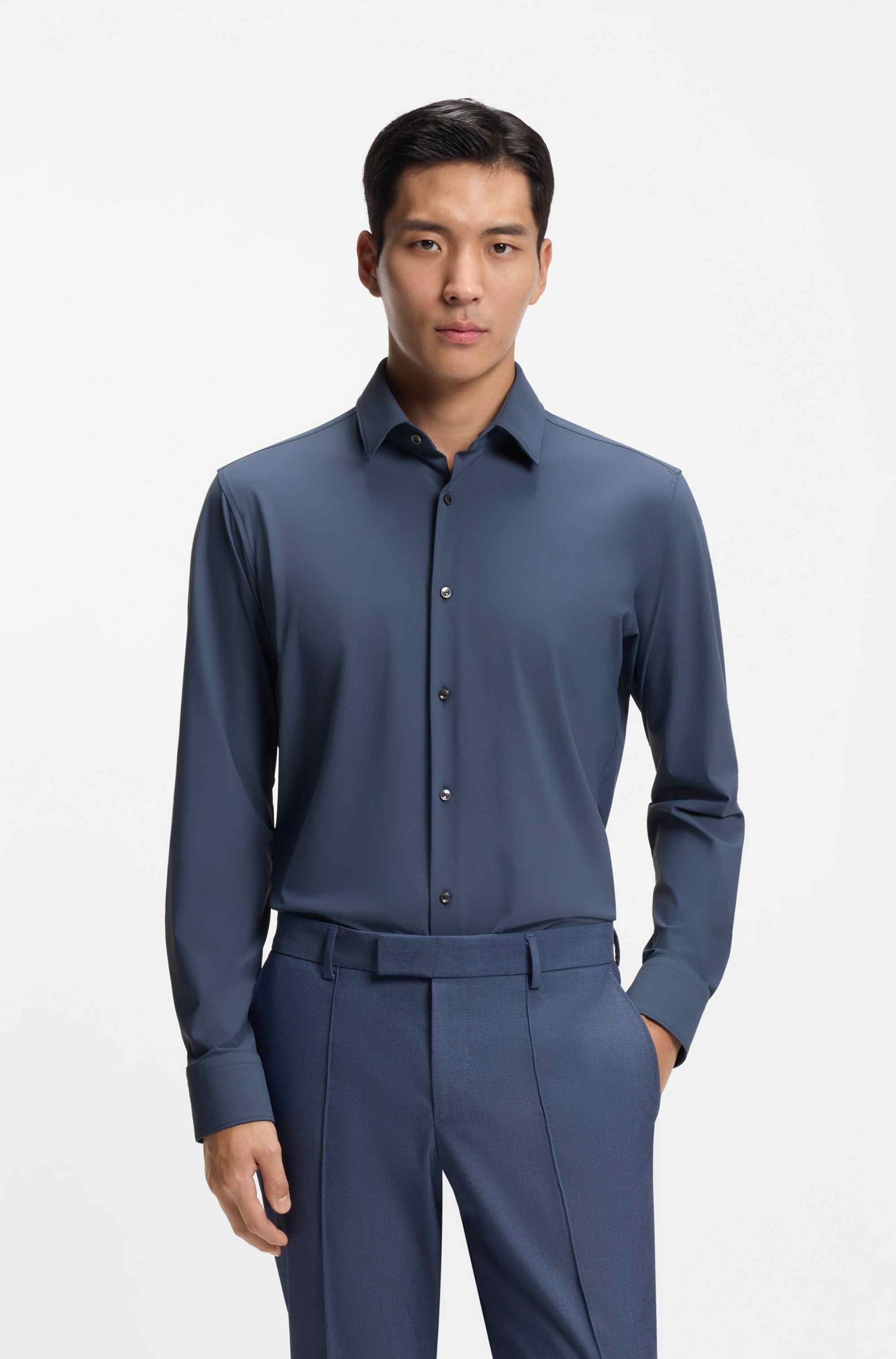 Regular-fit shirt in performance-stretch jersey