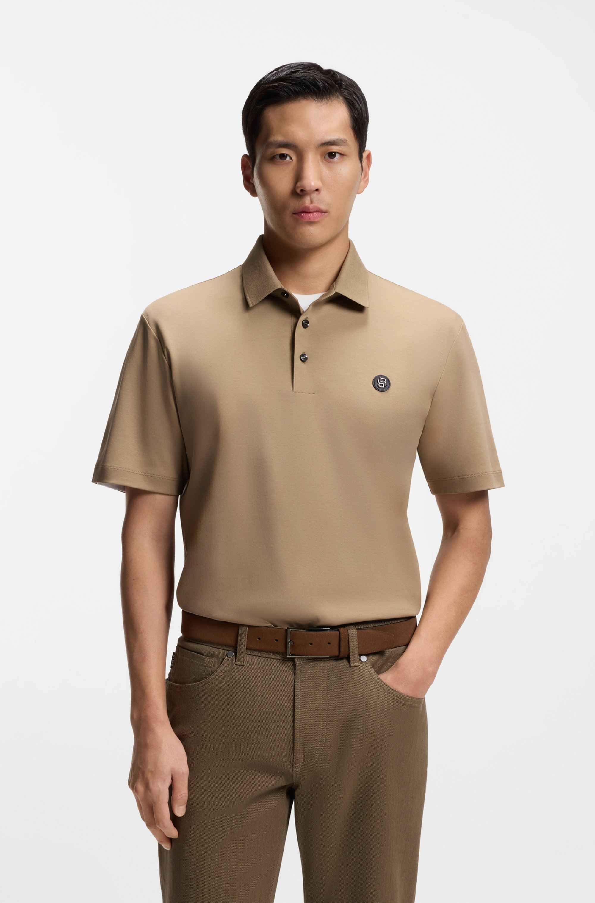 Mercerised-cotton polo shirt with Double B monogram