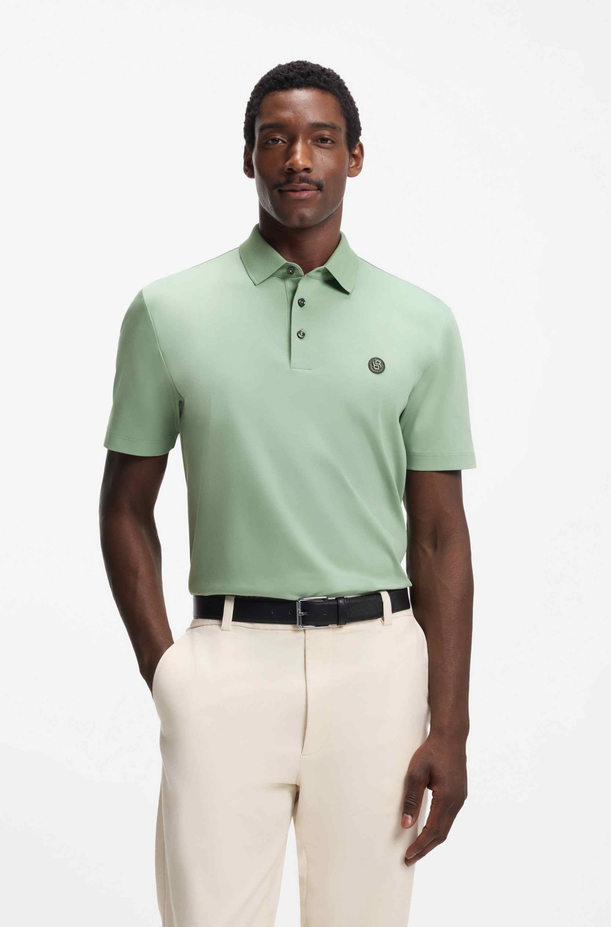 Mercerised-cotton polo shirt with Double B monogram