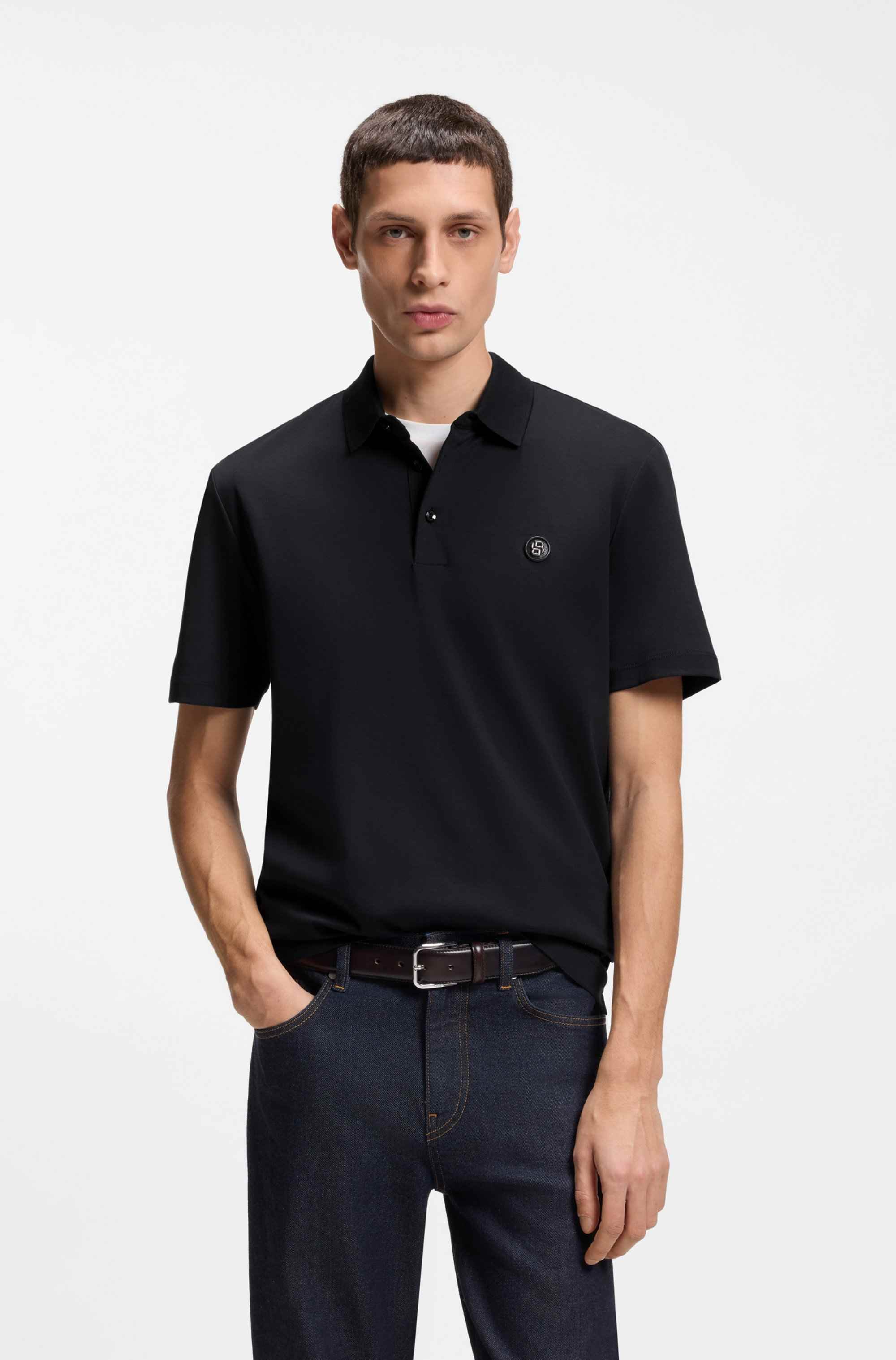 Mercerised-cotton polo shirt with Double B monogram