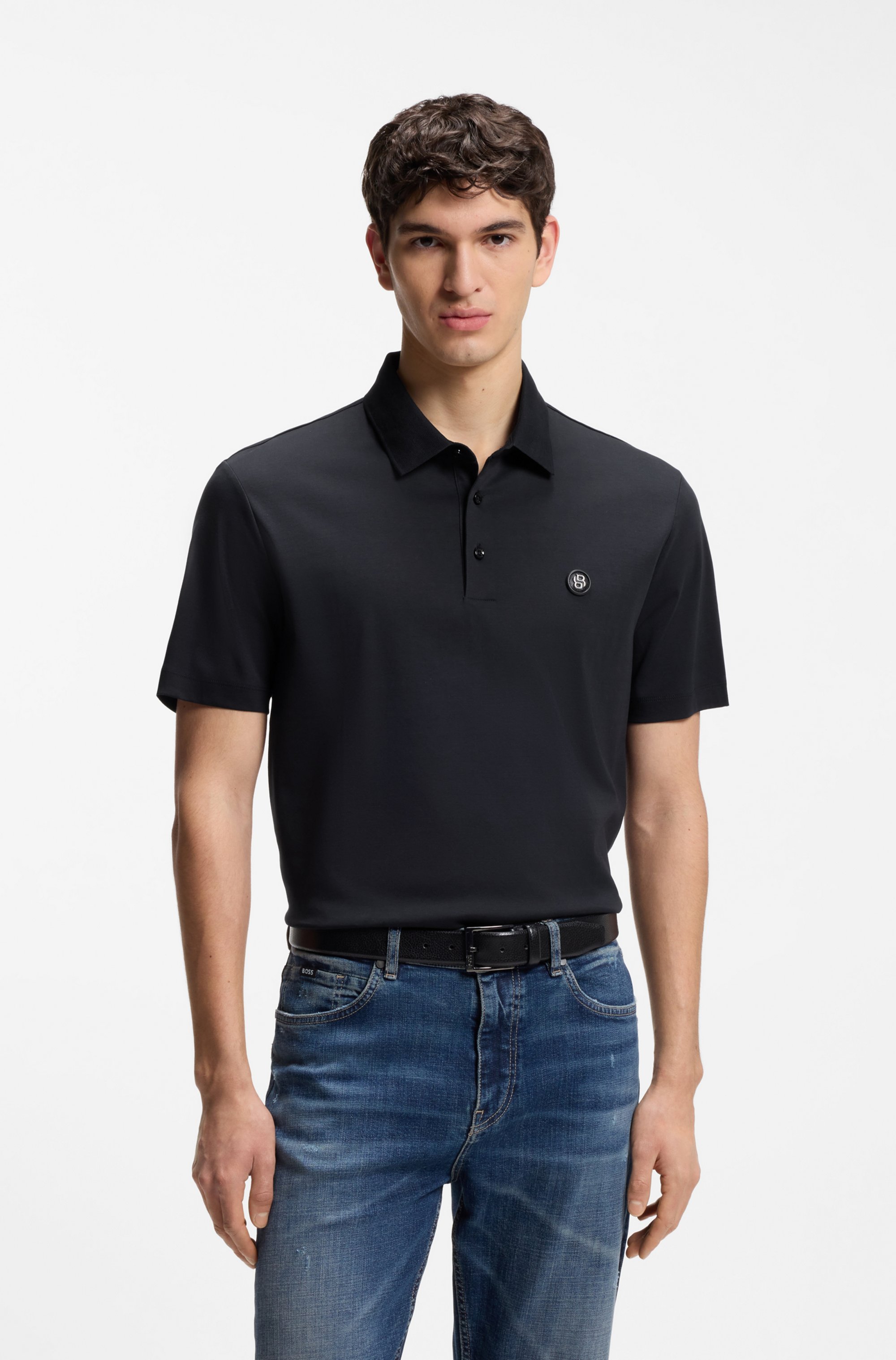 Mercerised-cotton polo shirt with Double B monogram