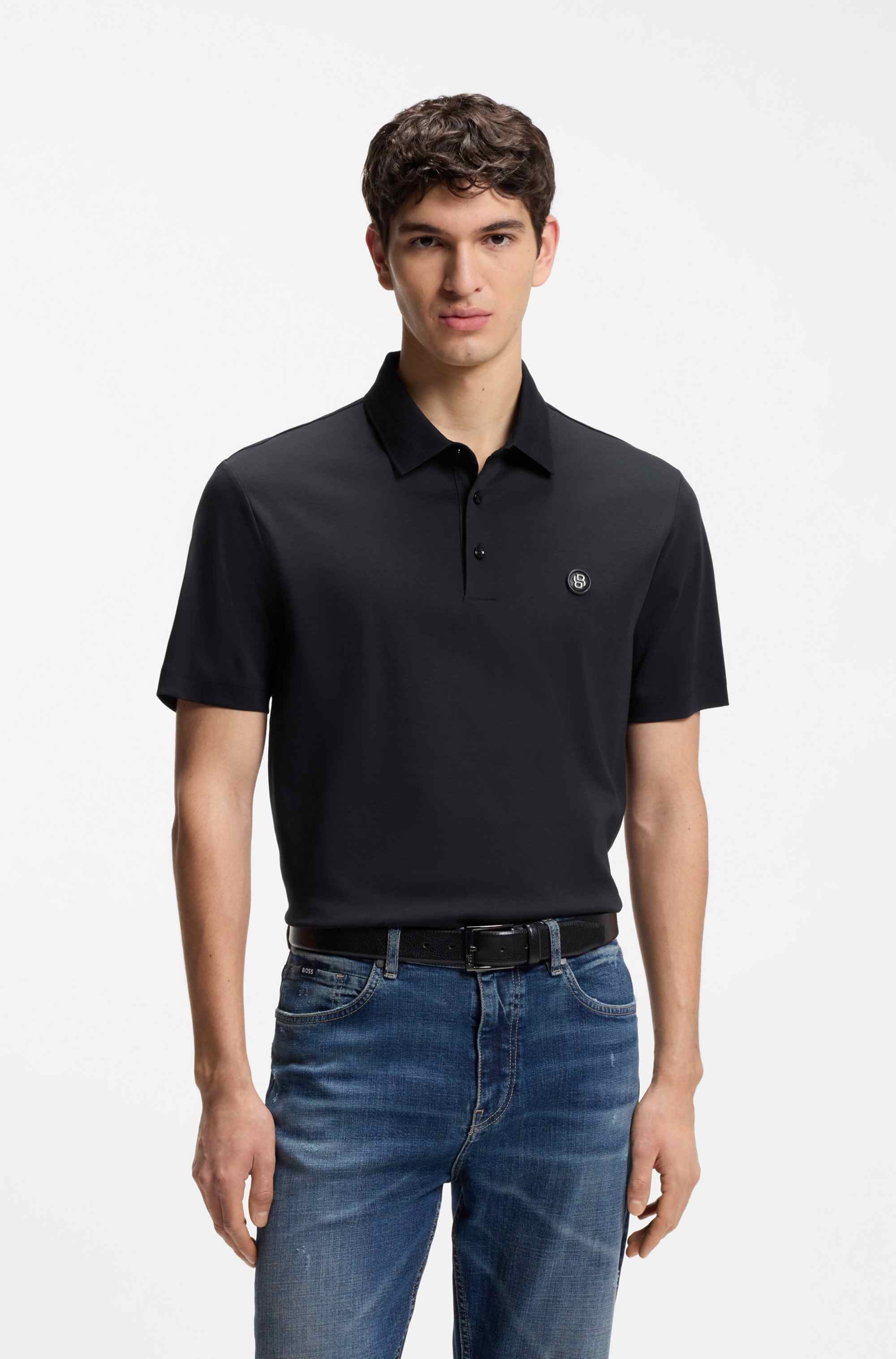 Mercerised-cotton polo shirt with Double B monogram