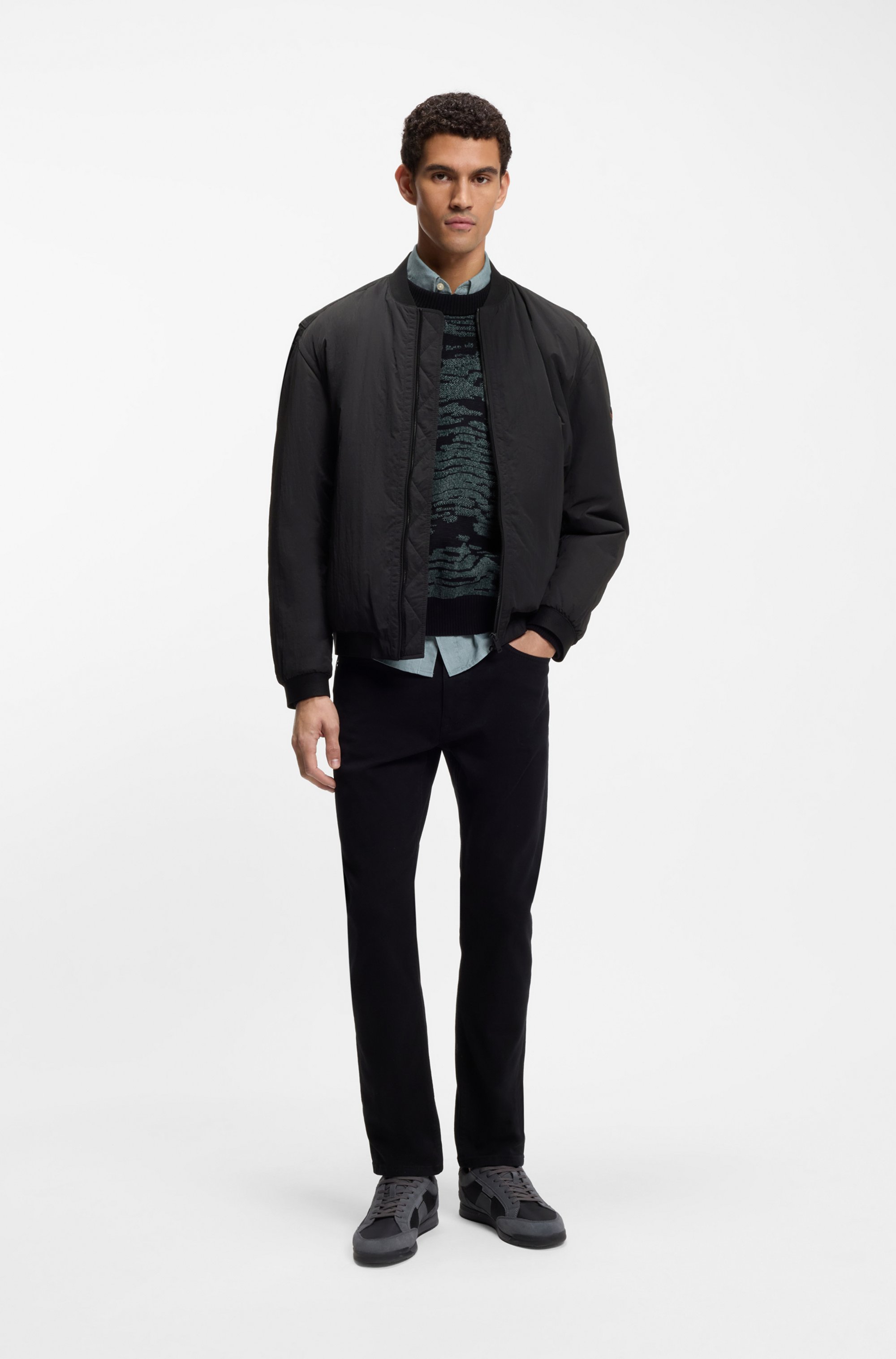 Water-repellent bomber jacket in soft-touch fabric