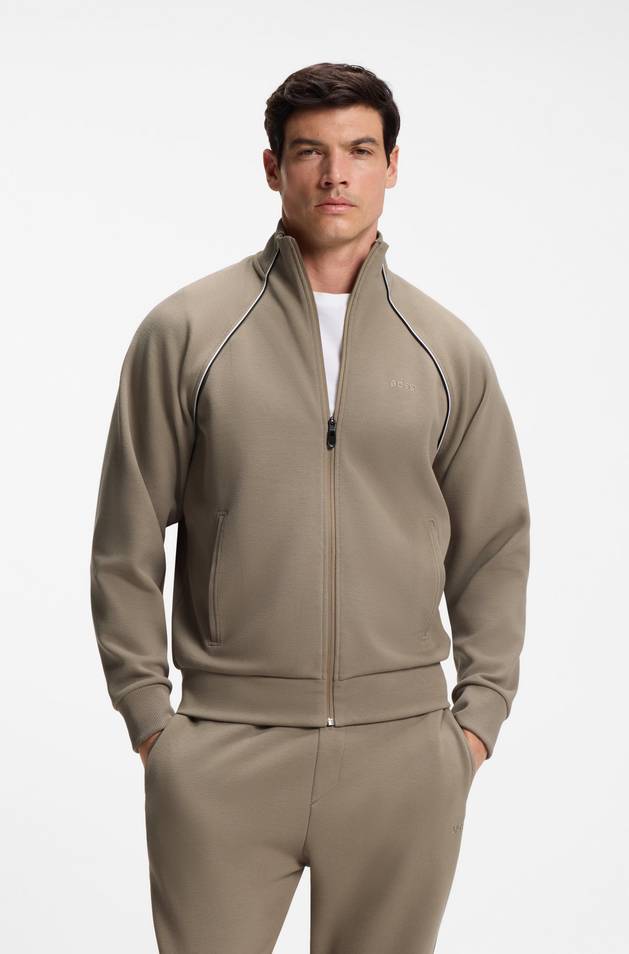 Cotton-blend tracksuit set with contrast piping