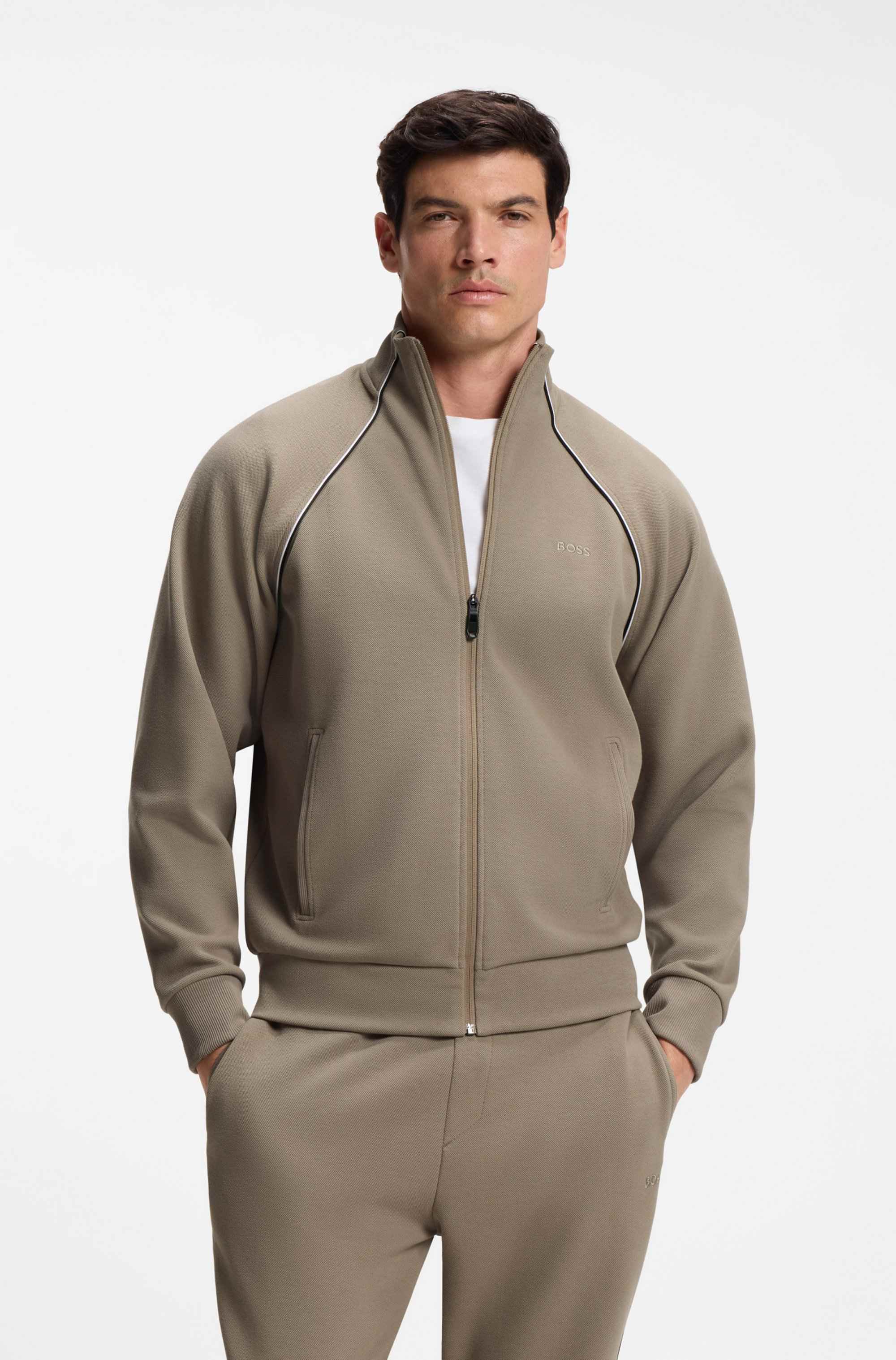 Cotton-blend tracksuit set with contrast piping