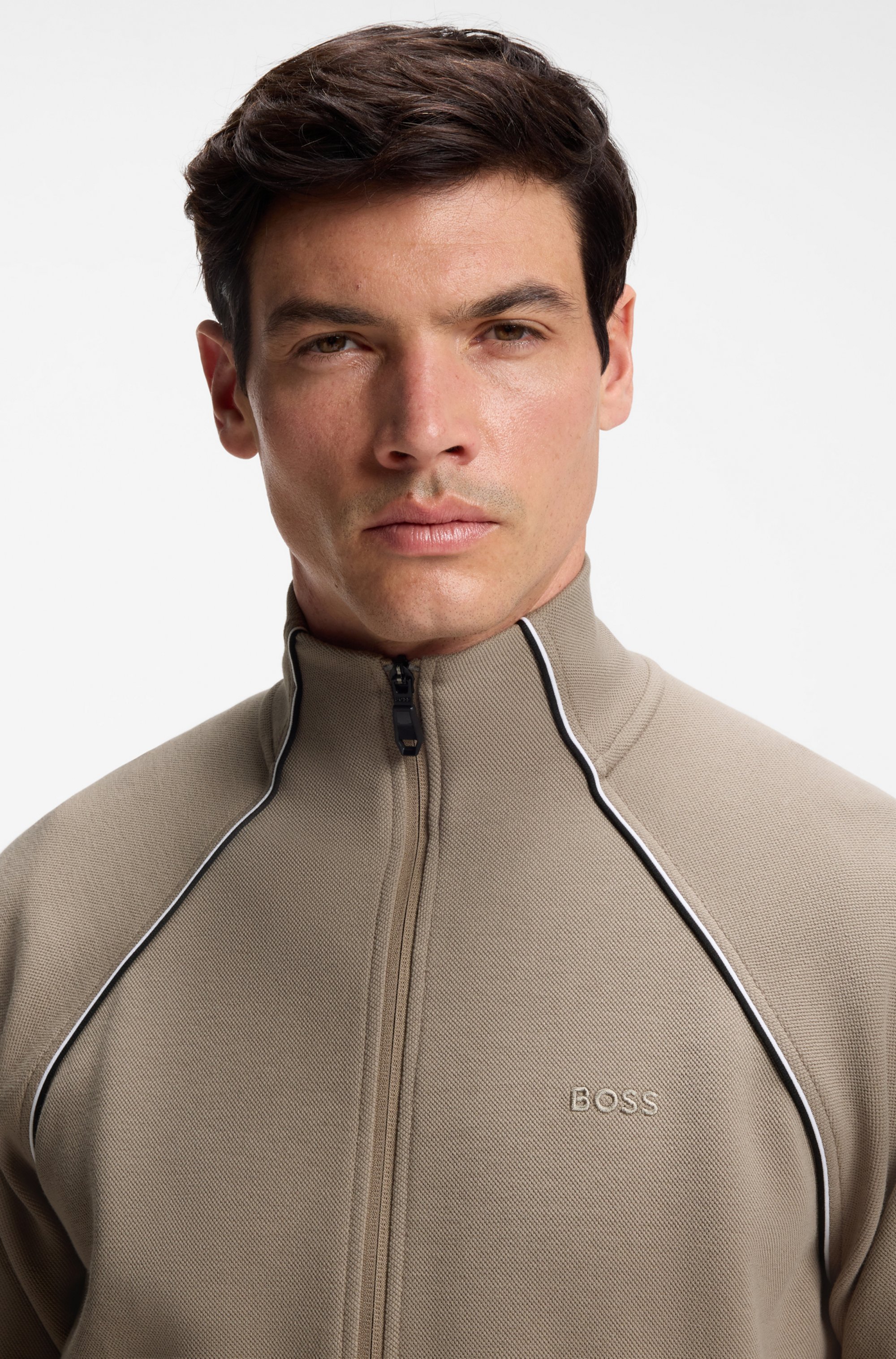 Cotton-blend tracksuit set with contrast piping