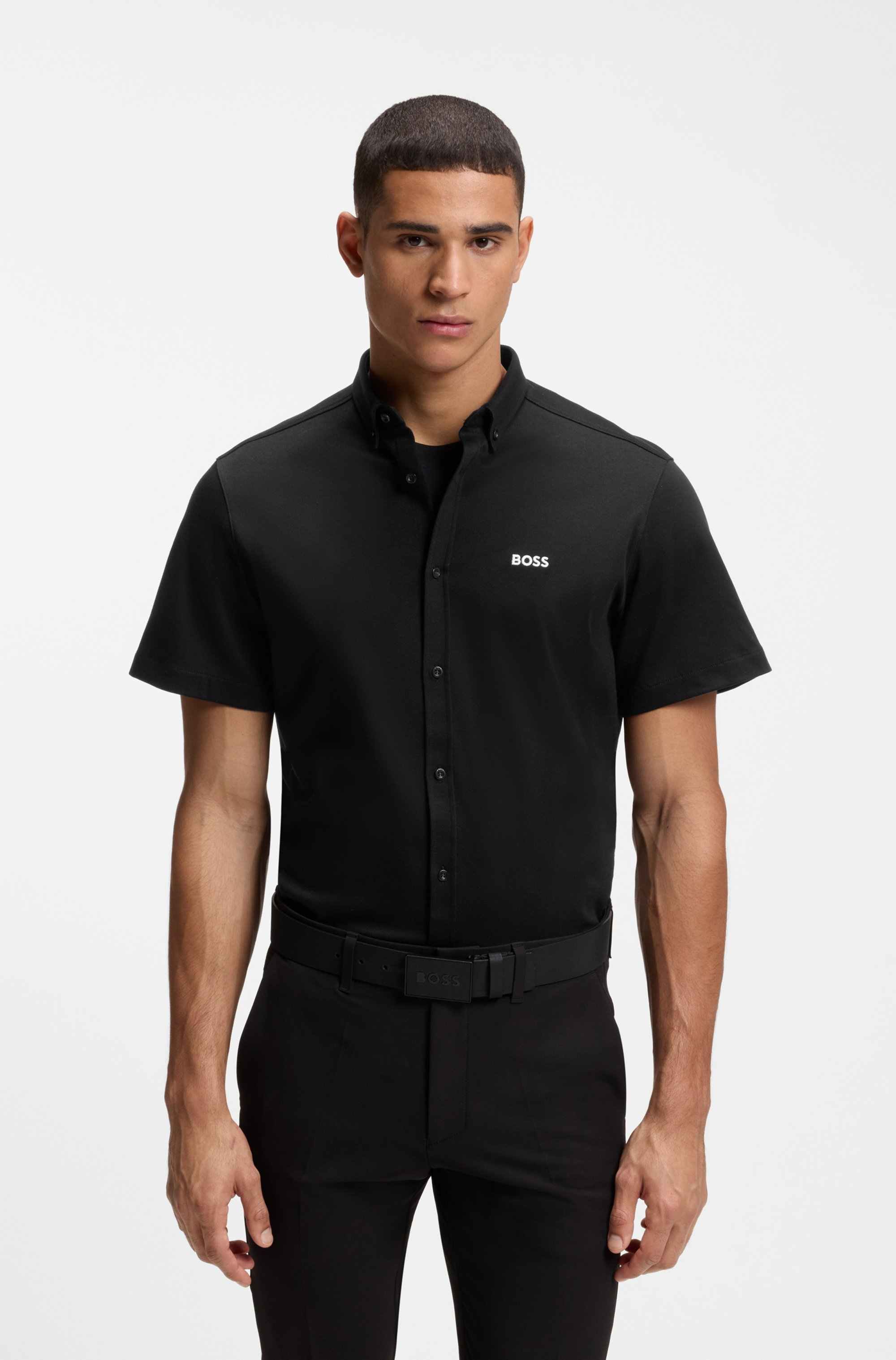 Regular-fit shirt in wrinkle-resistant cotton jersey