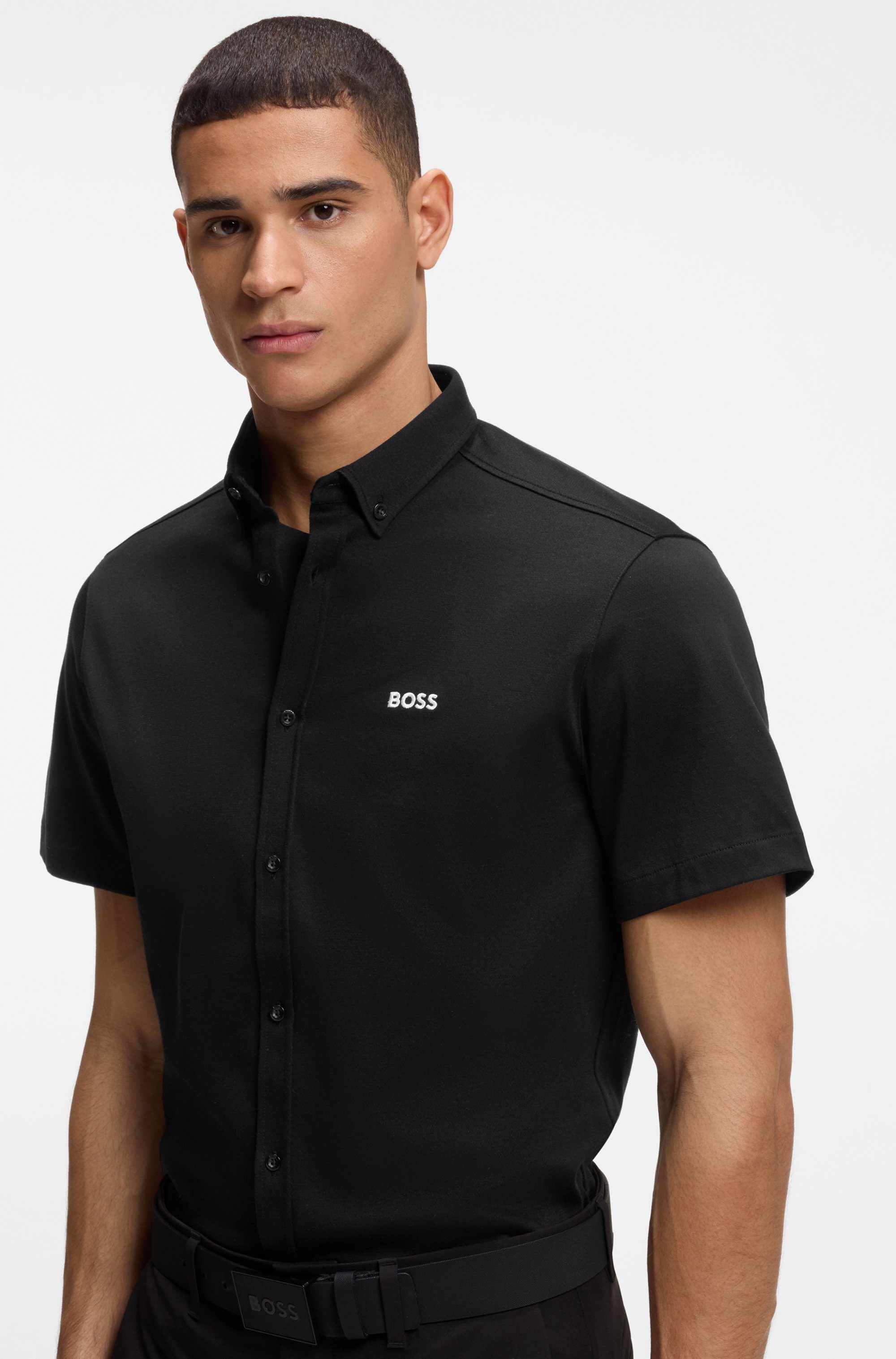 Regular-fit shirt in wrinkle-resistant cotton jersey