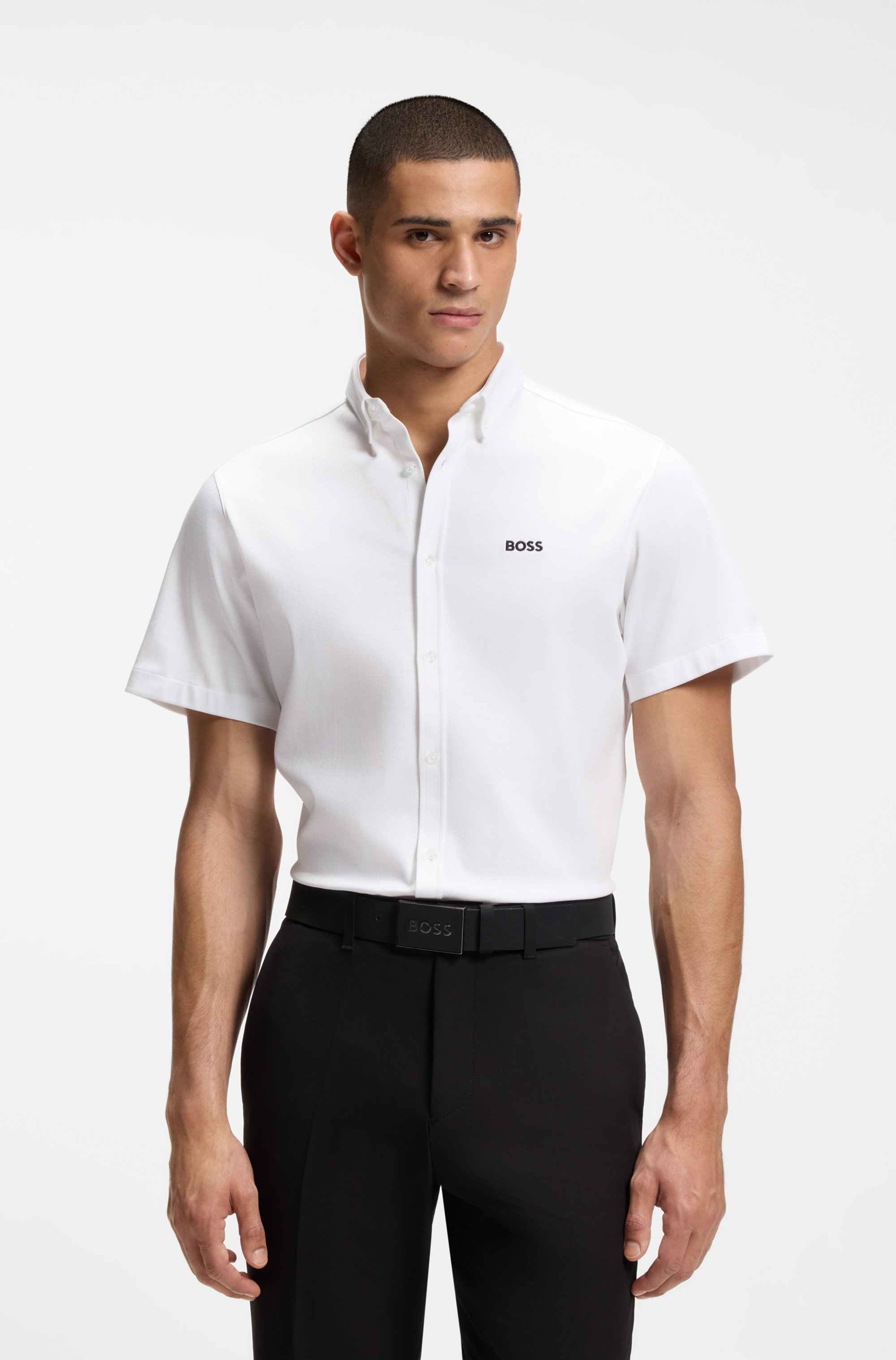 Regular-fit shirt in wrinkle-resistant cotton jersey