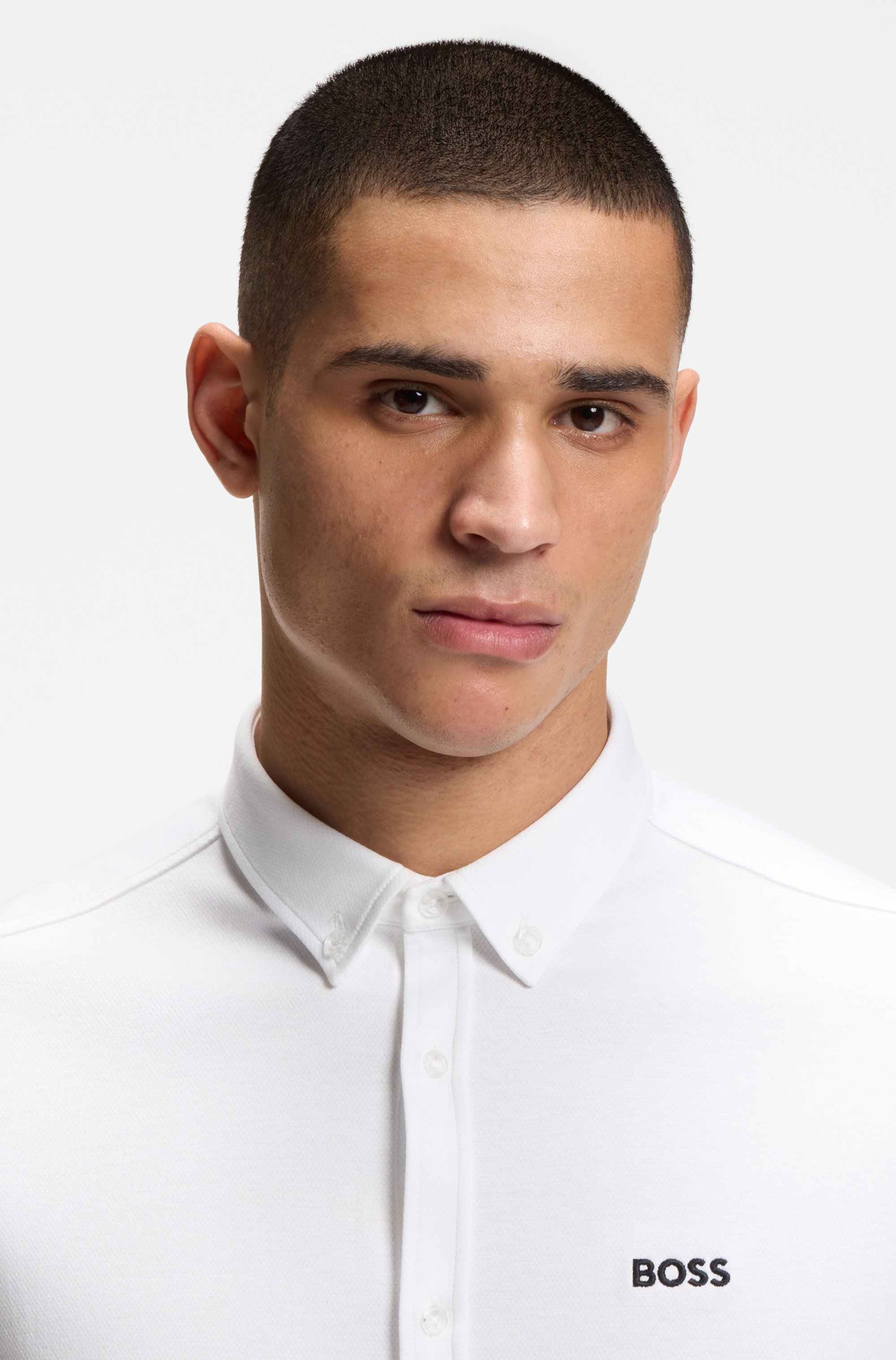 Regular-fit shirt in wrinkle-resistant cotton jersey