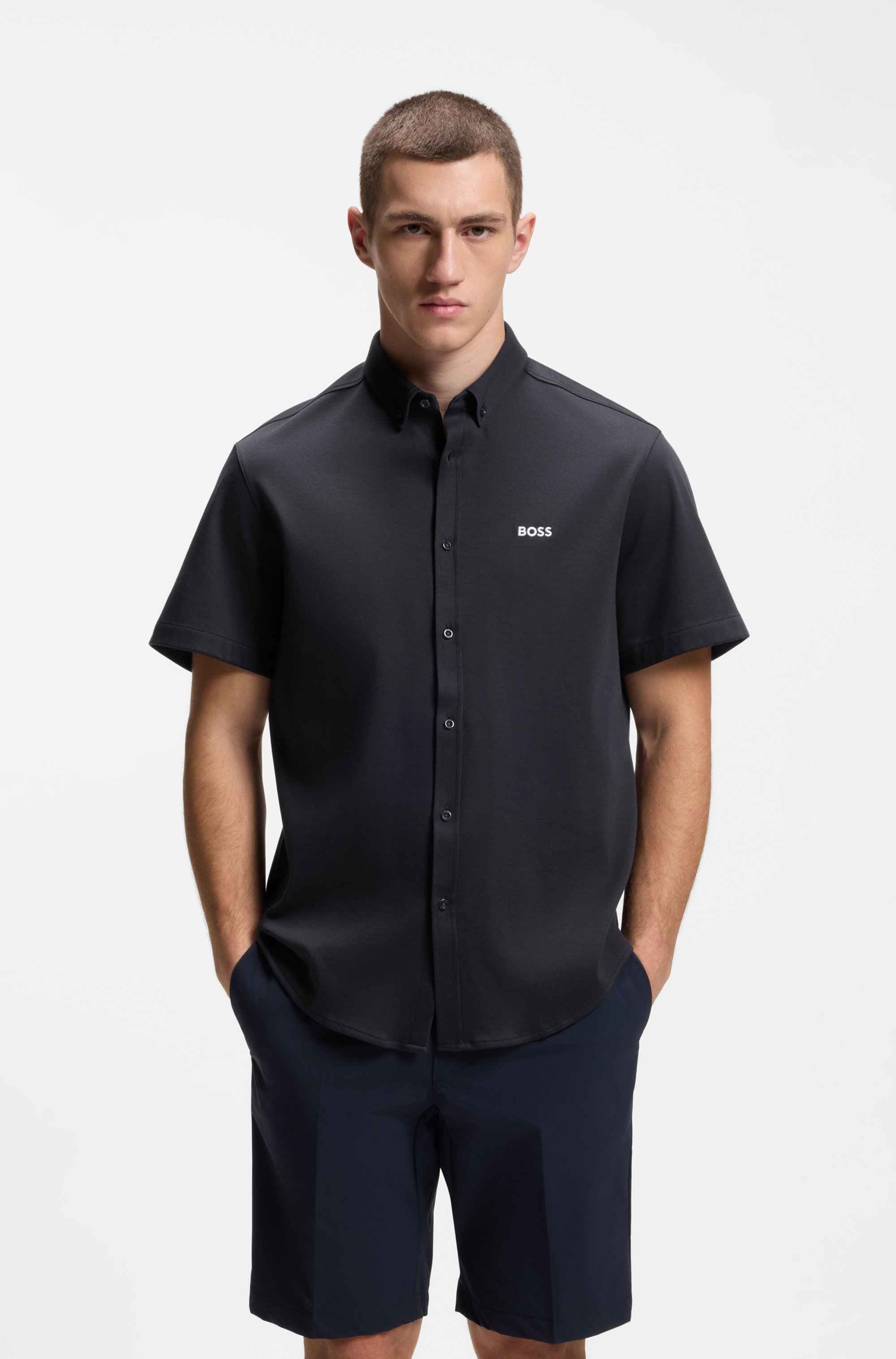 Regular-fit shirt in wrinkle-resistant cotton jersey
