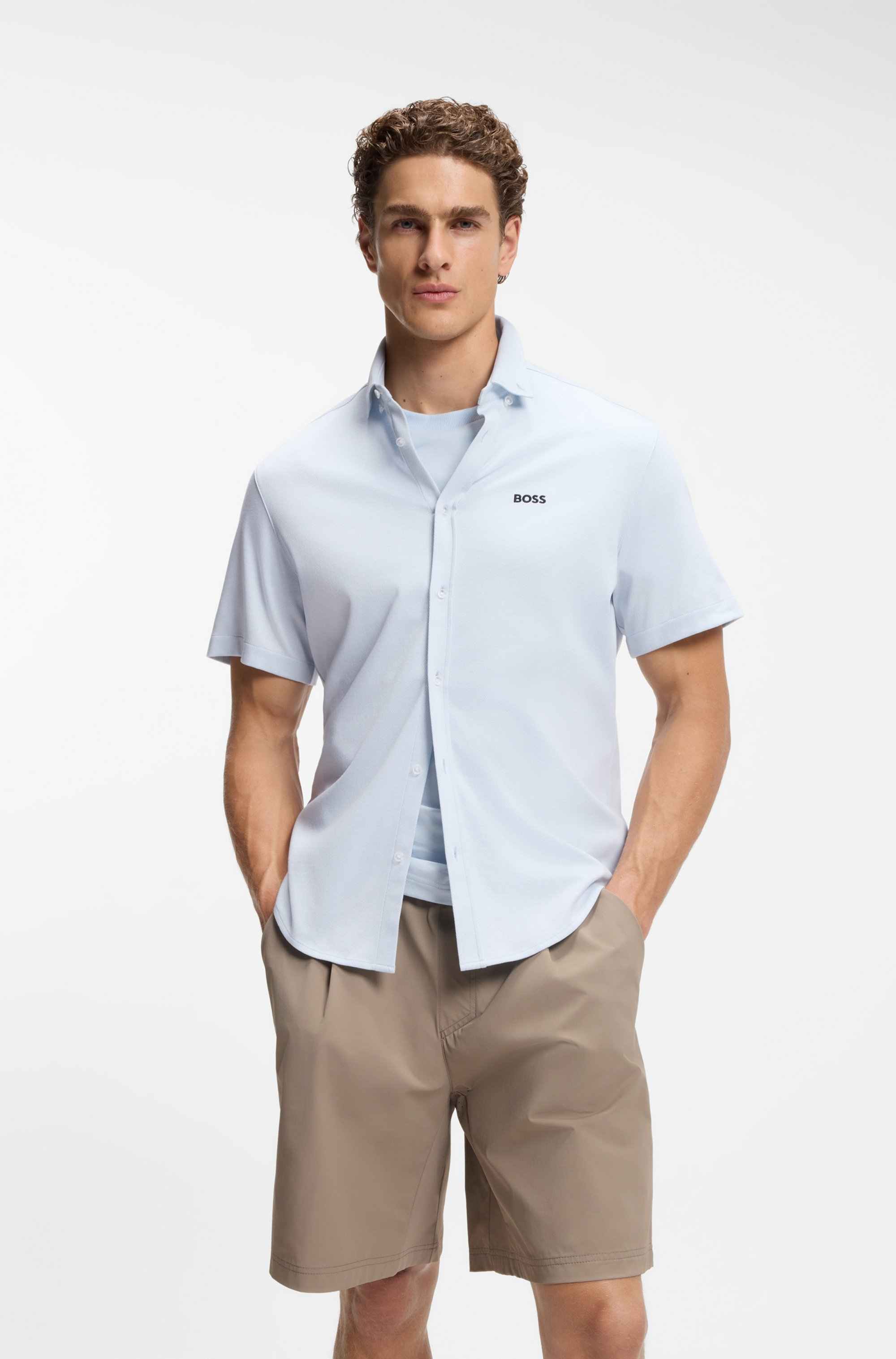 Regular-fit shirt in wrinkle-resistant cotton jersey