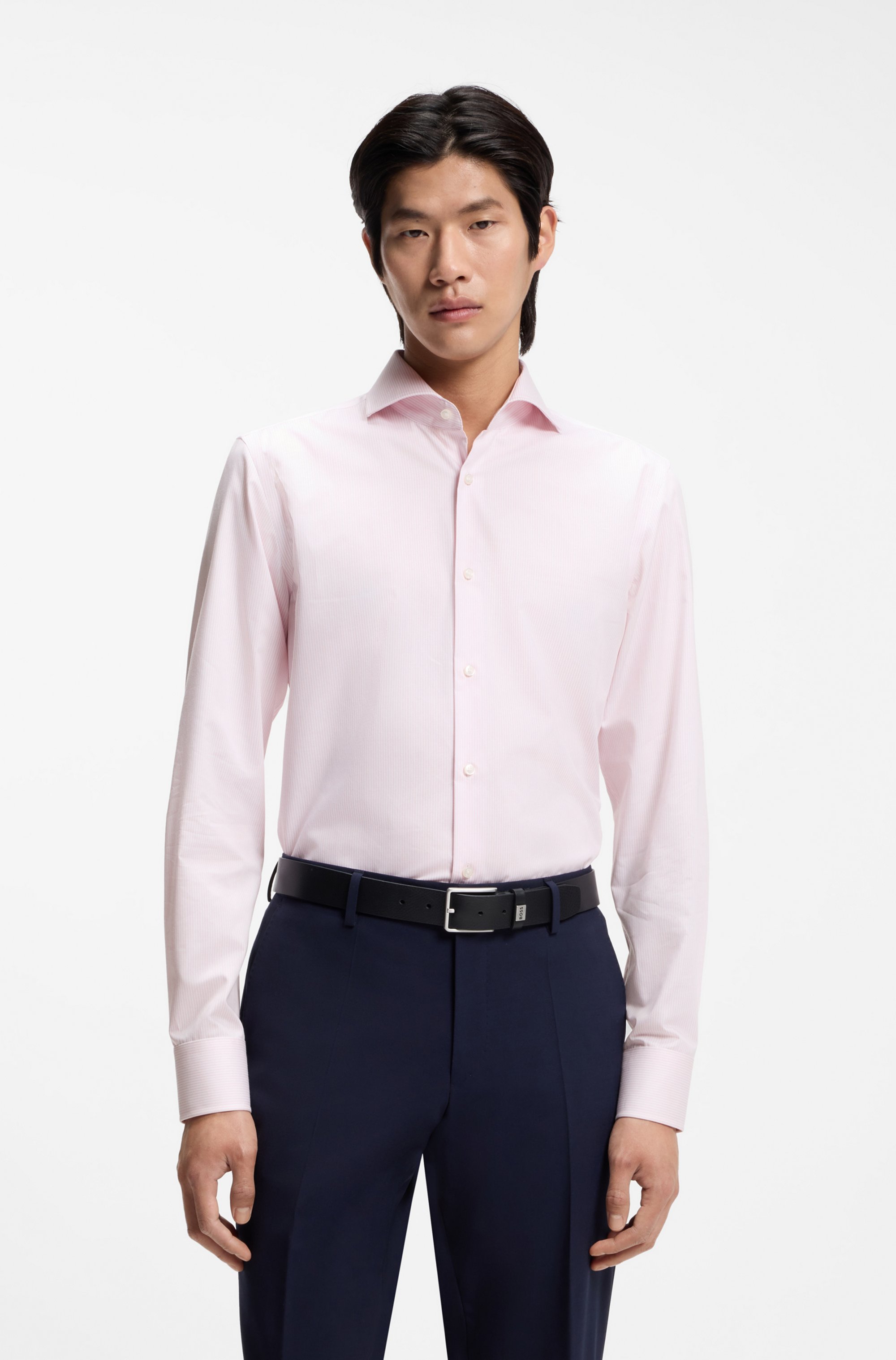 Slim-fit shirt in striped cotton twill