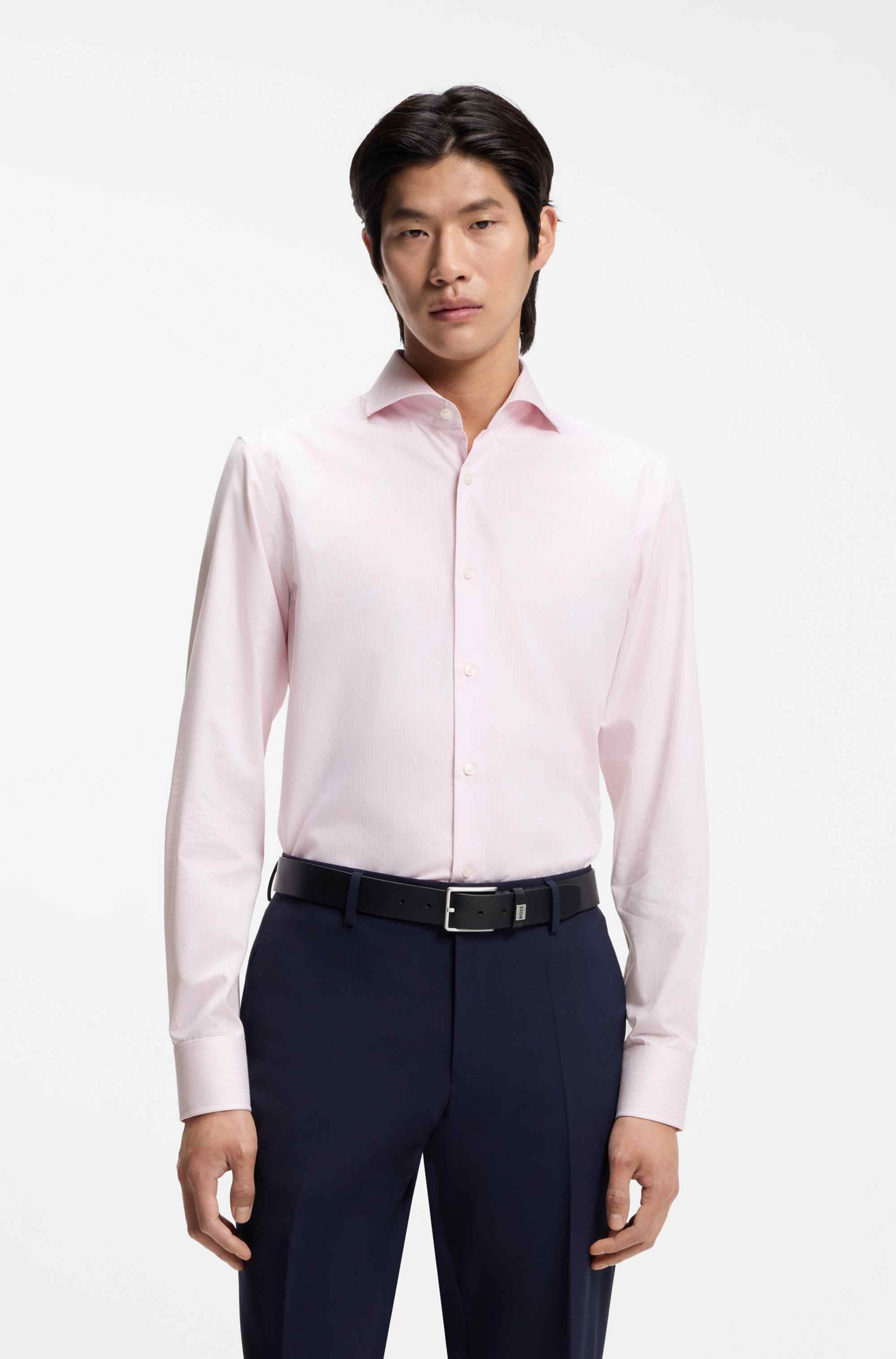 Slim-fit shirt in striped cotton twill