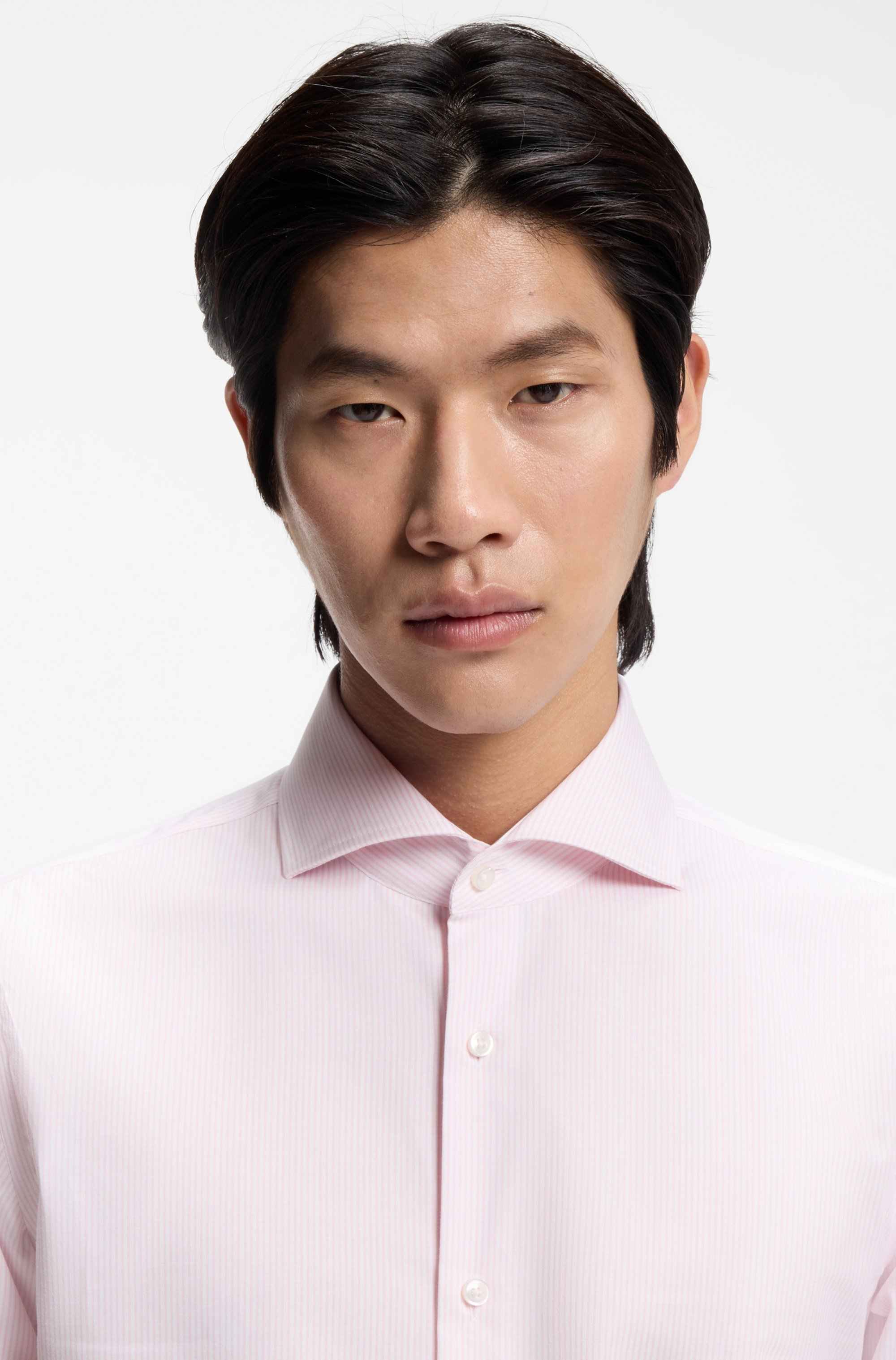 Slim-fit shirt in striped cotton twill