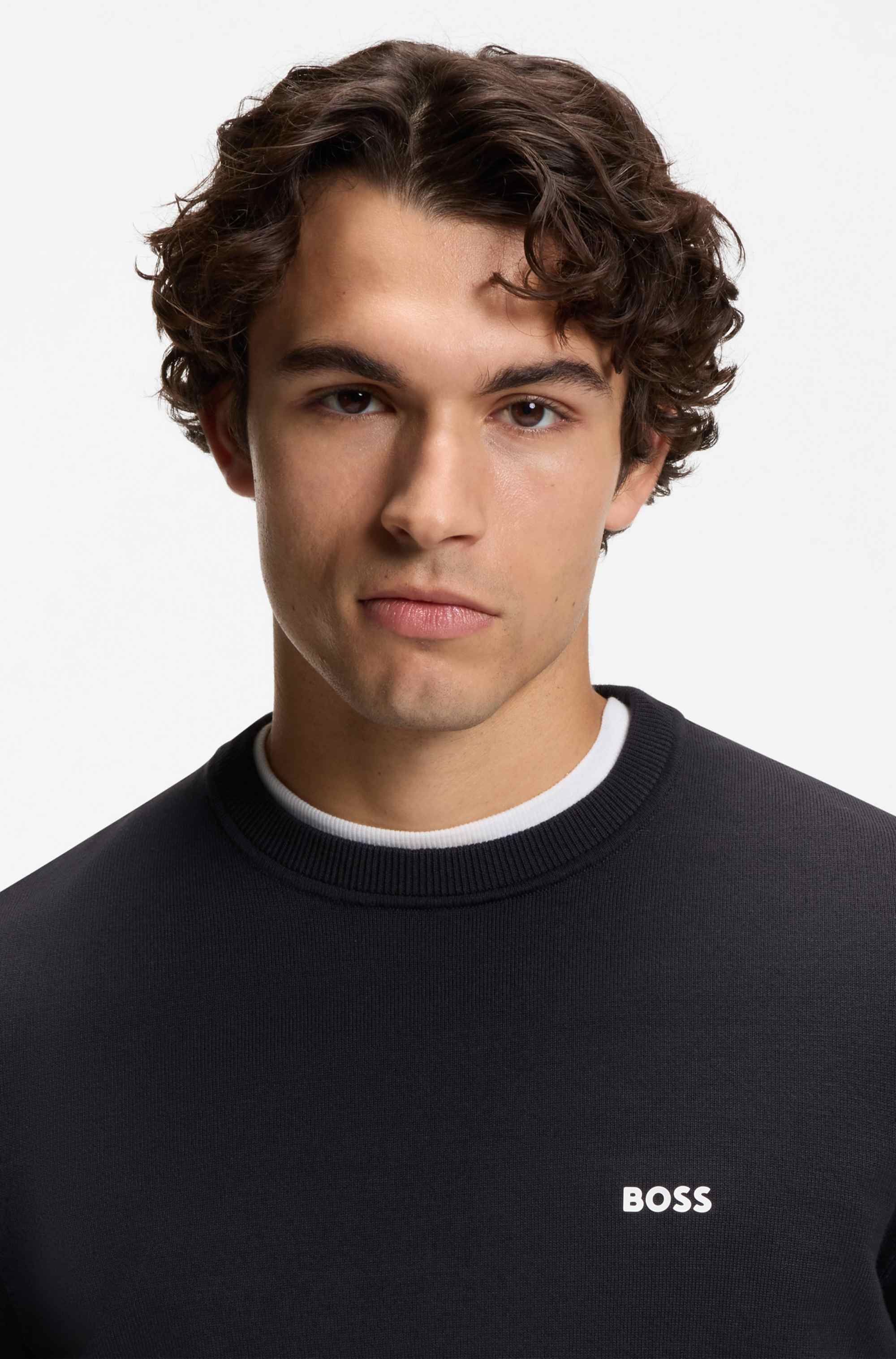 Cotton sweater with contrast logo