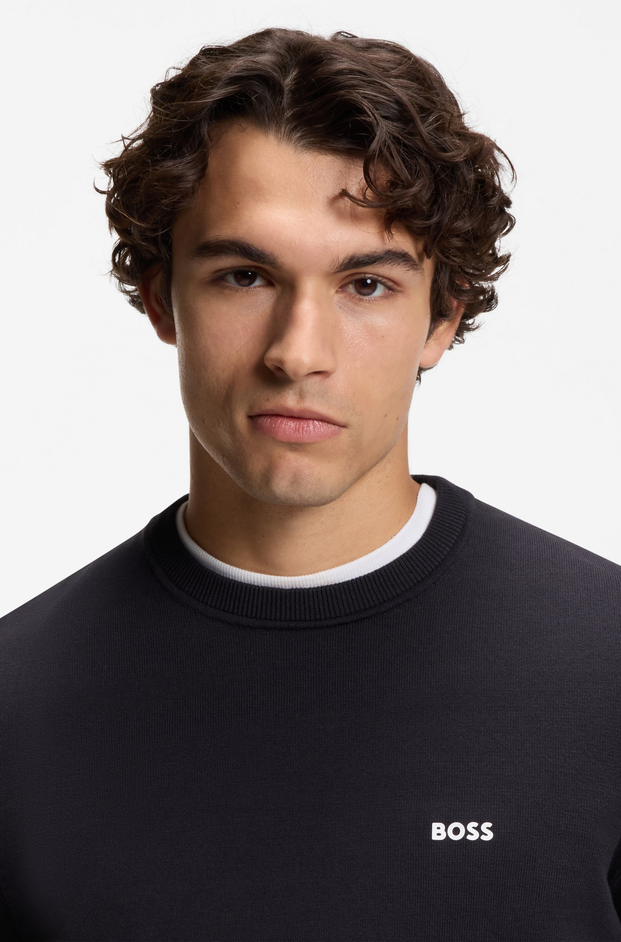 Cotton sweater with contrast logo