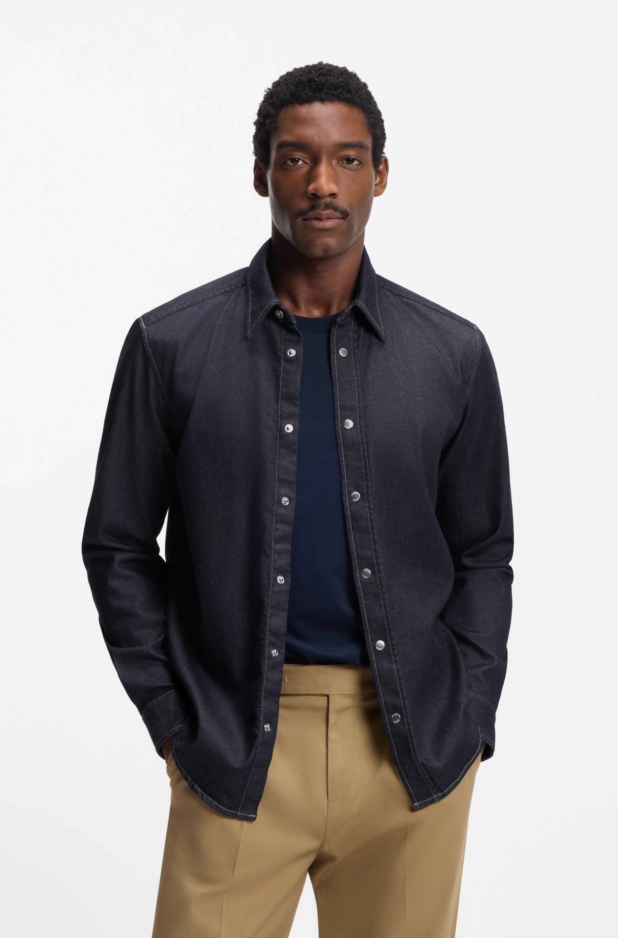 Regular-fit shirt in indigo stretch denim