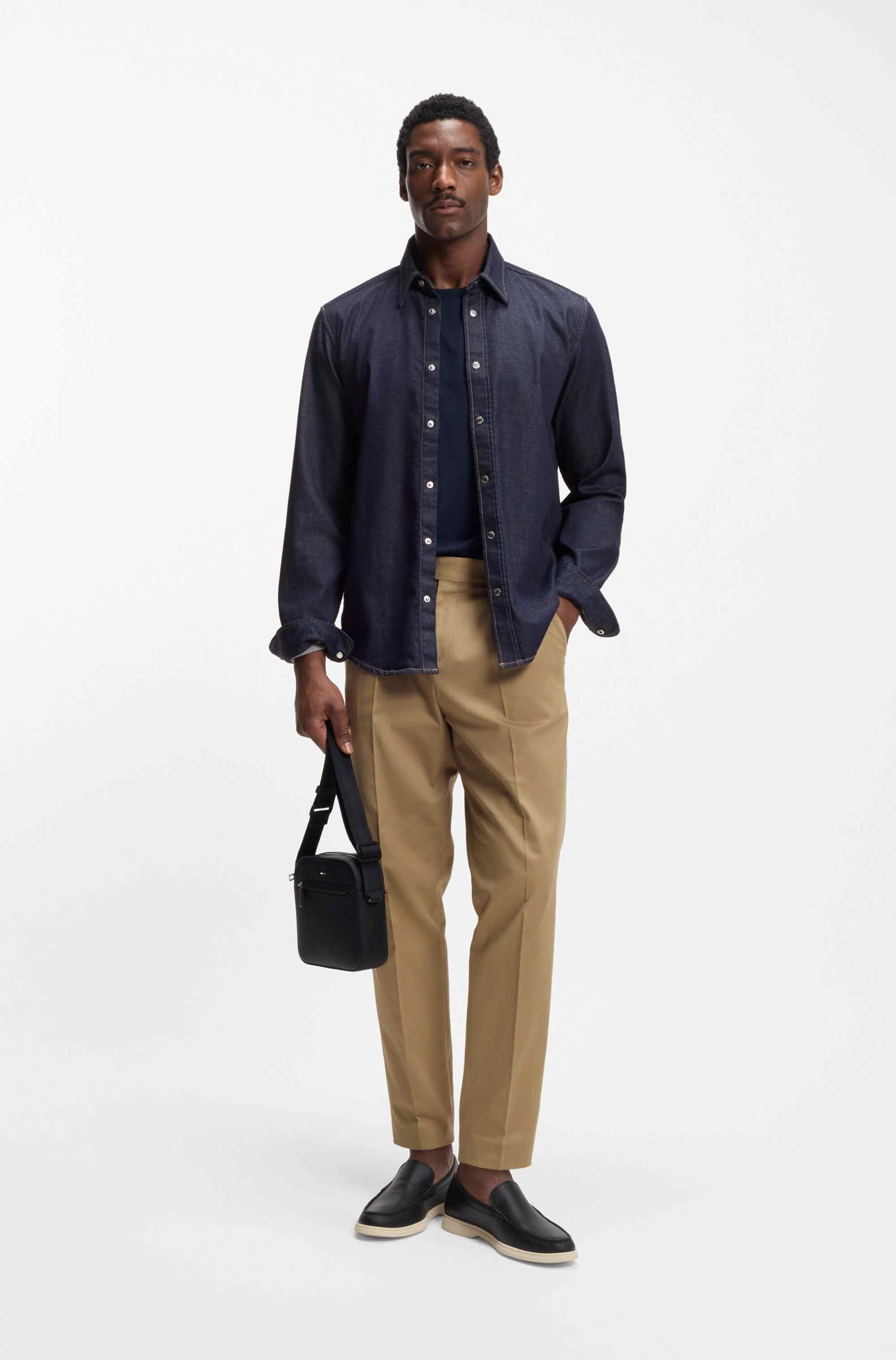 Regular-fit shirt in indigo stretch denim