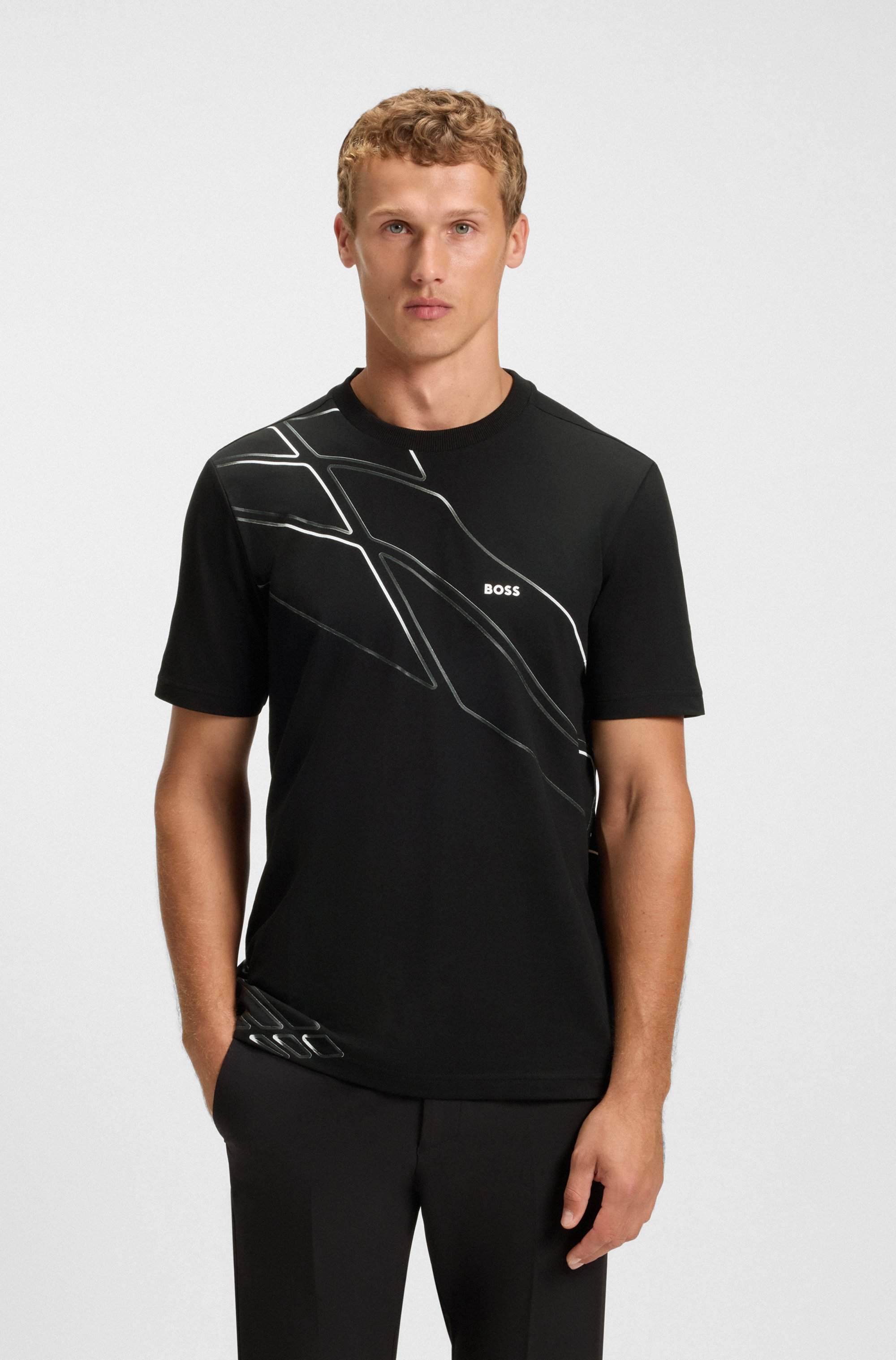 Active T-shirt in moisture-wicking stretch piqué