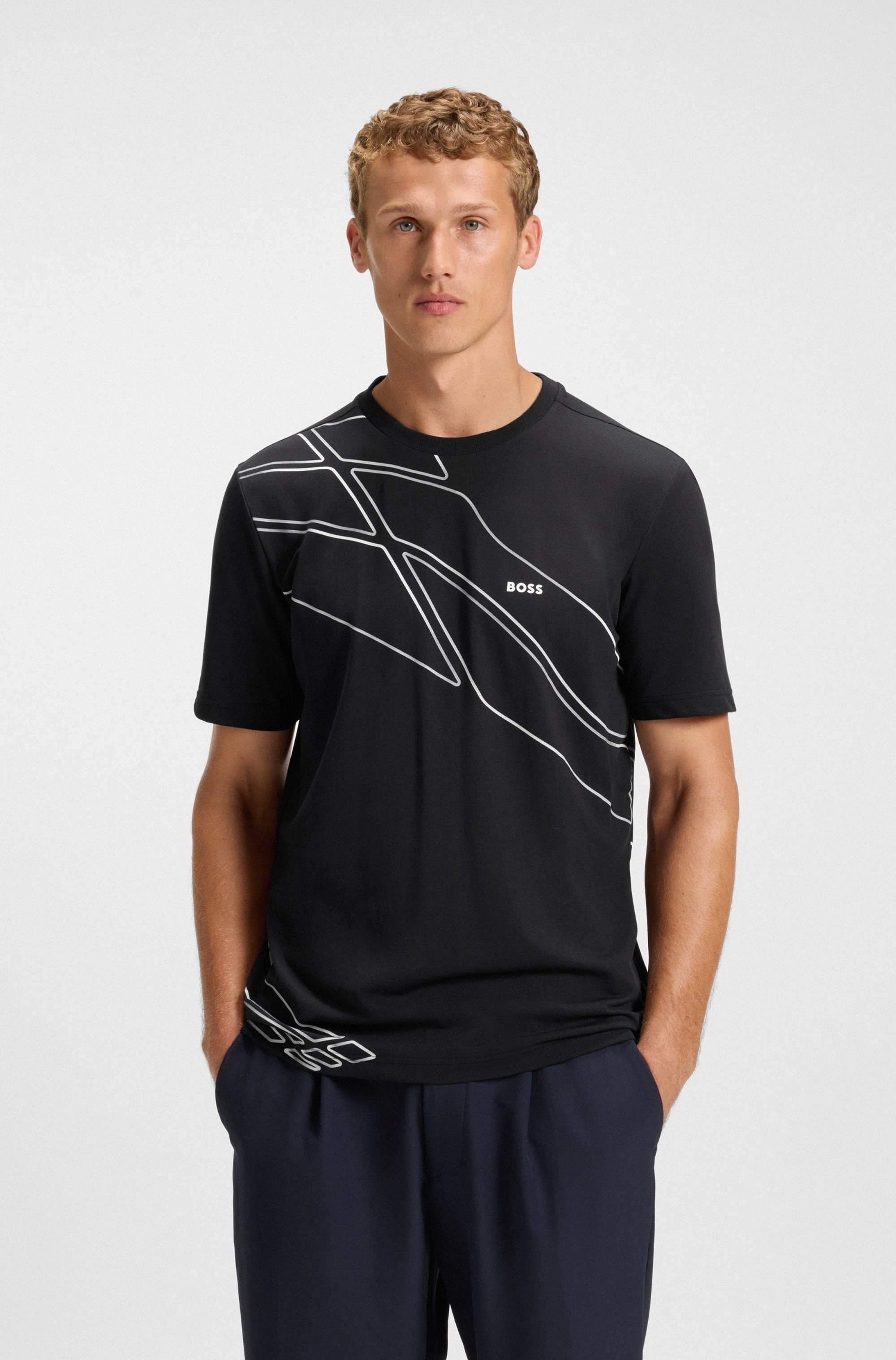 Active T-shirt in moisture-wicking stretch piqué