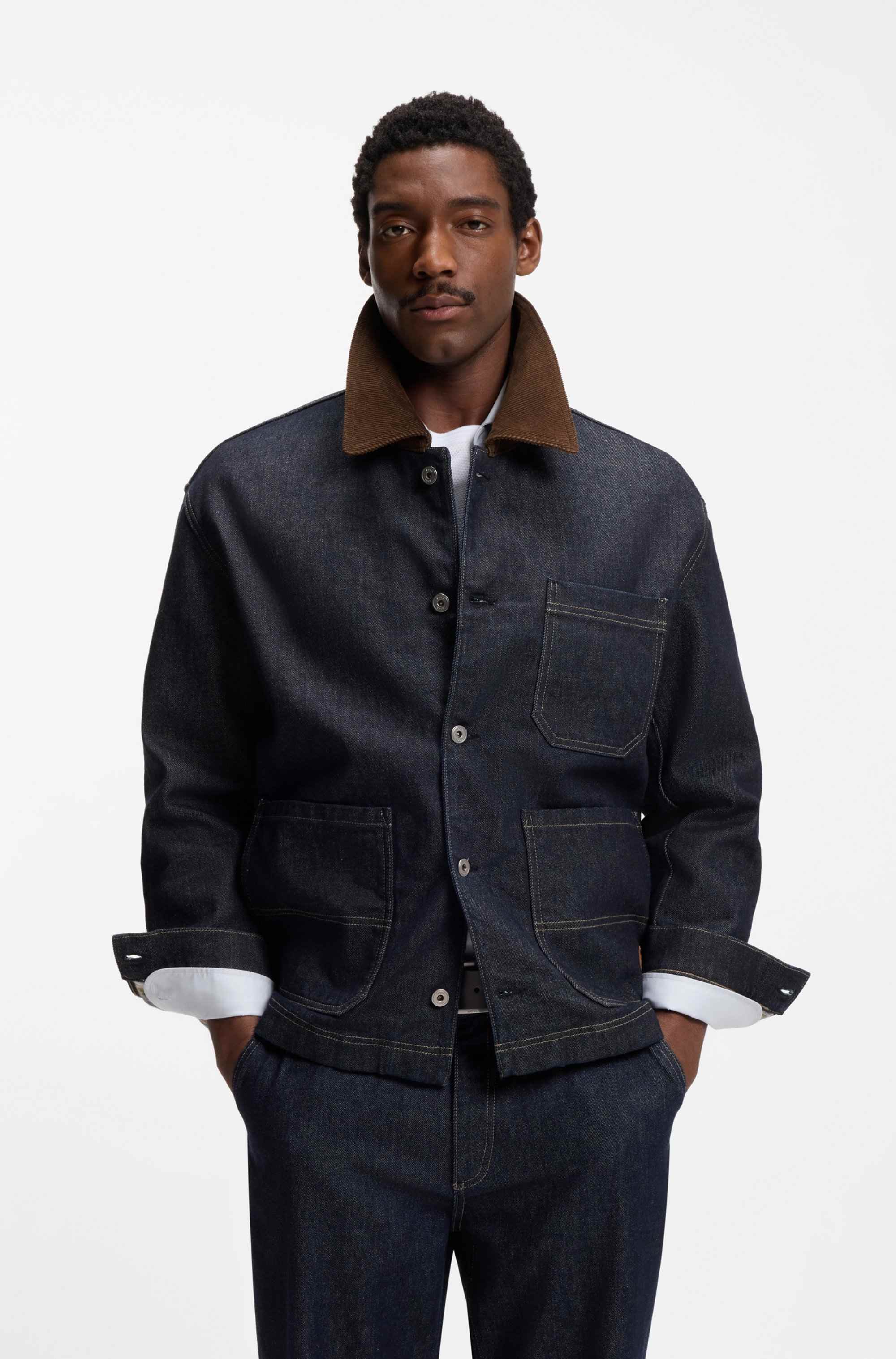Contrast-collar jacket in indigo denim