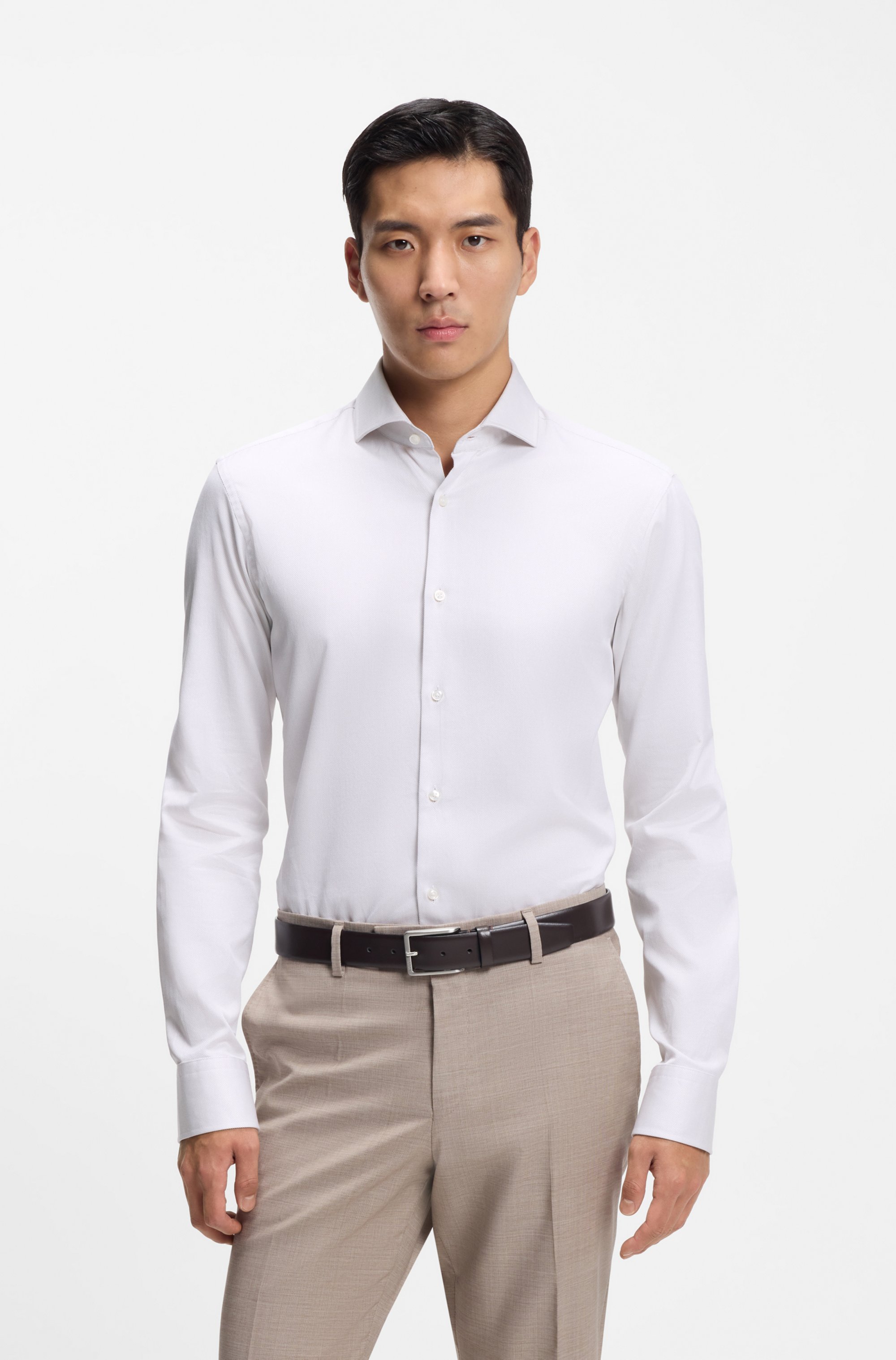 Regular-fit shirt in structured Italian-made cotton