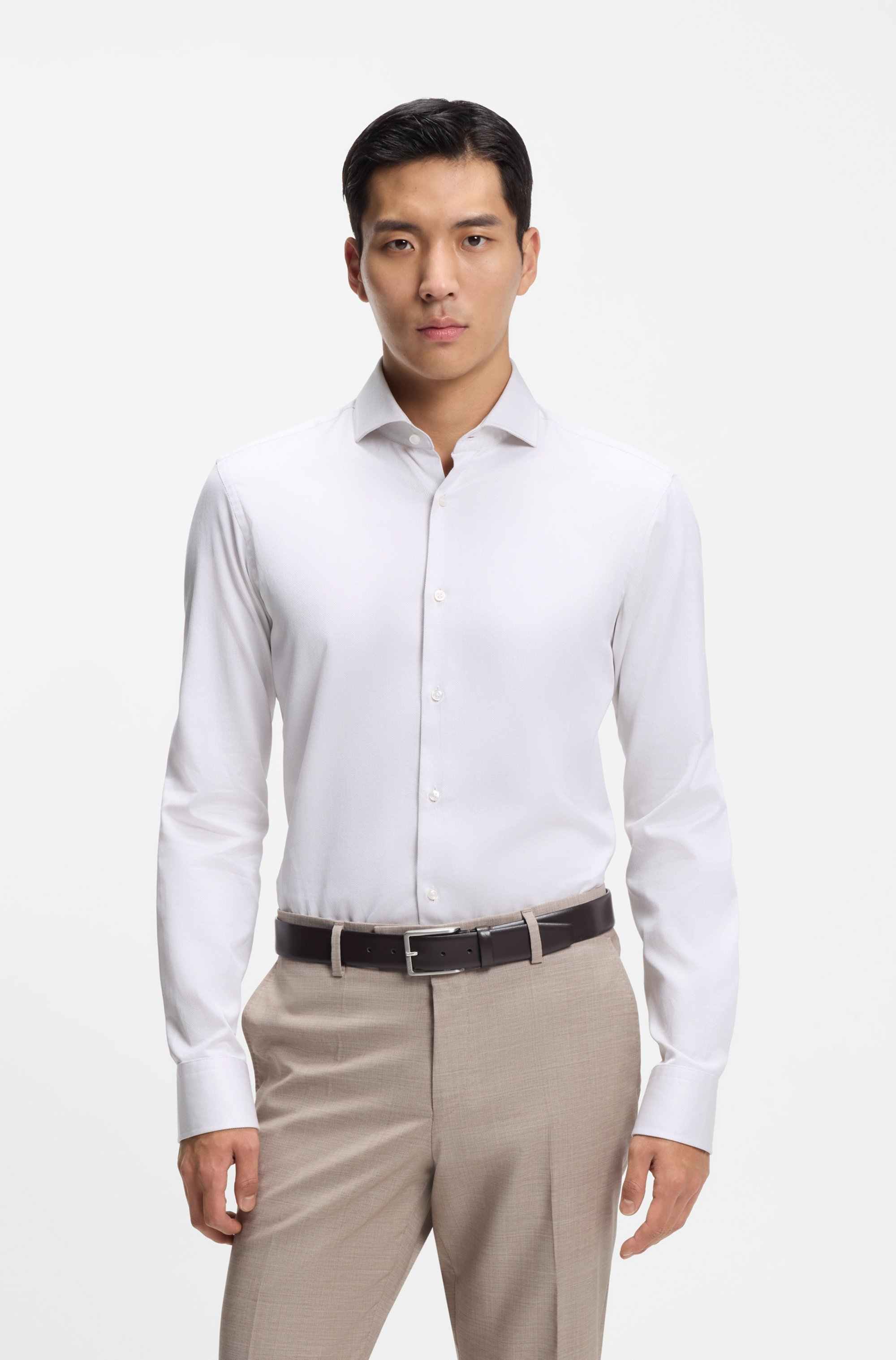Regular-fit shirt in structured Italian-made cotton