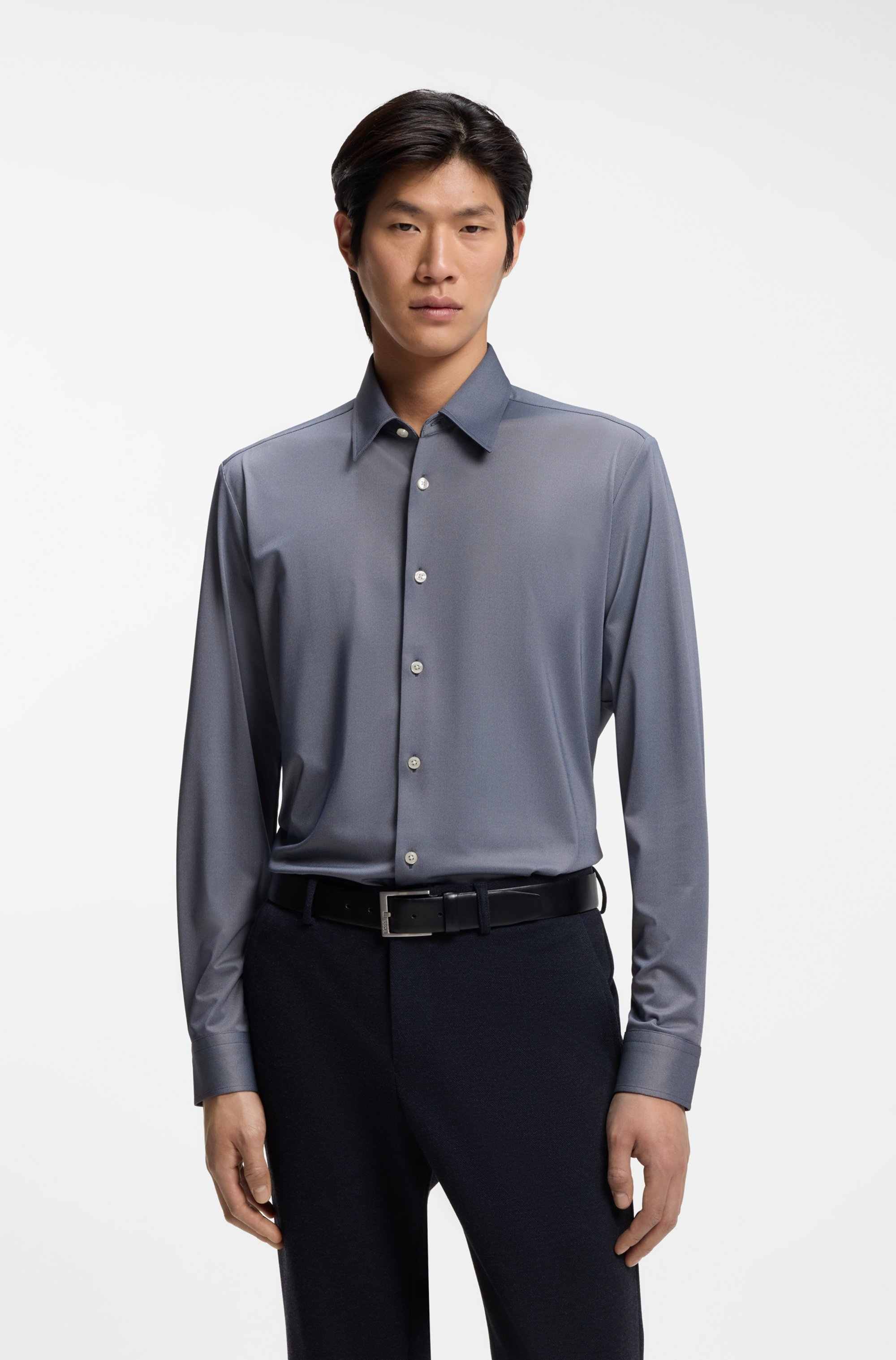 Regular-fit shirt in performance-stretch Oxford jersey