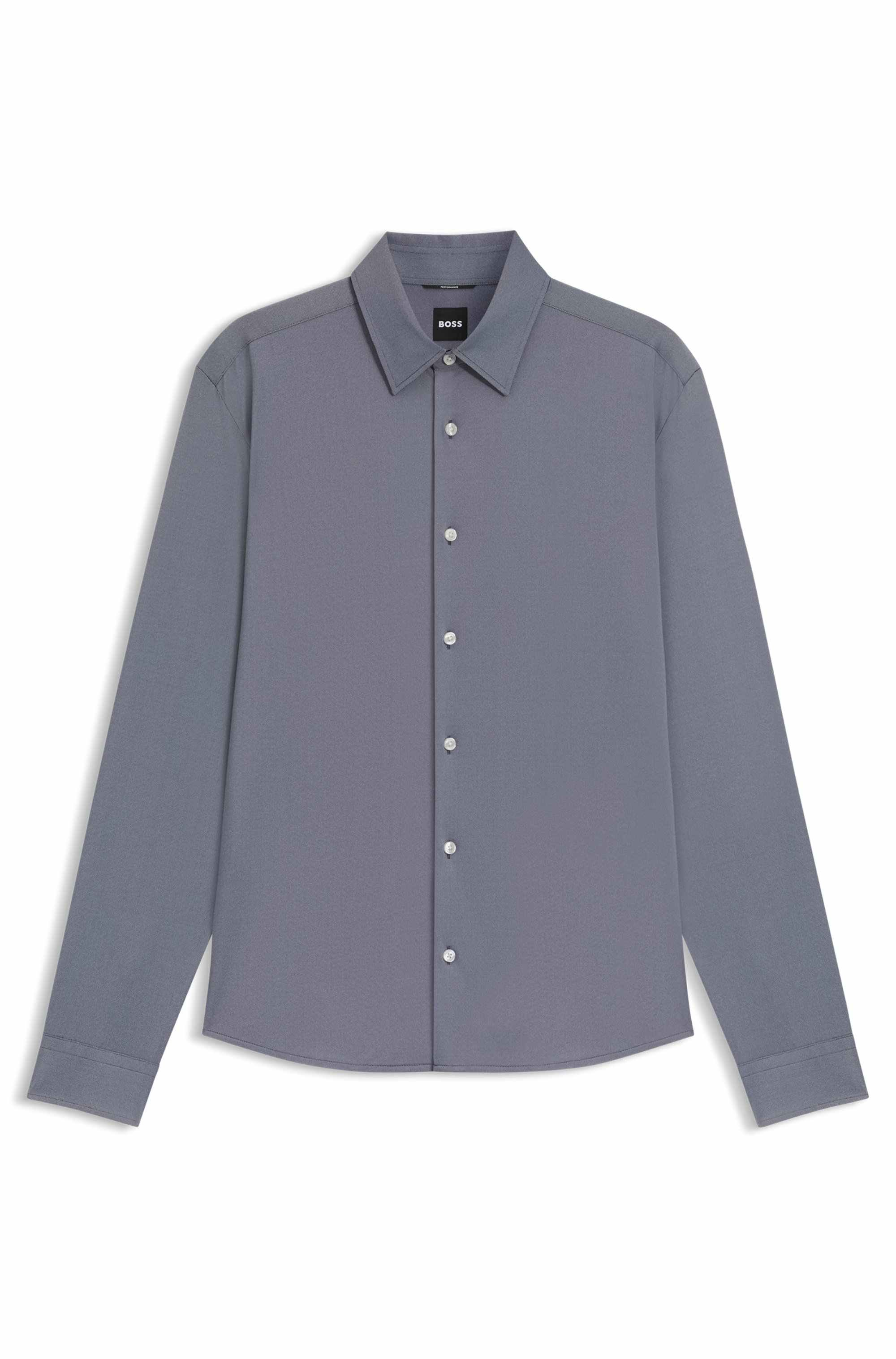 Regular-fit shirt in performance-stretch Oxford jersey