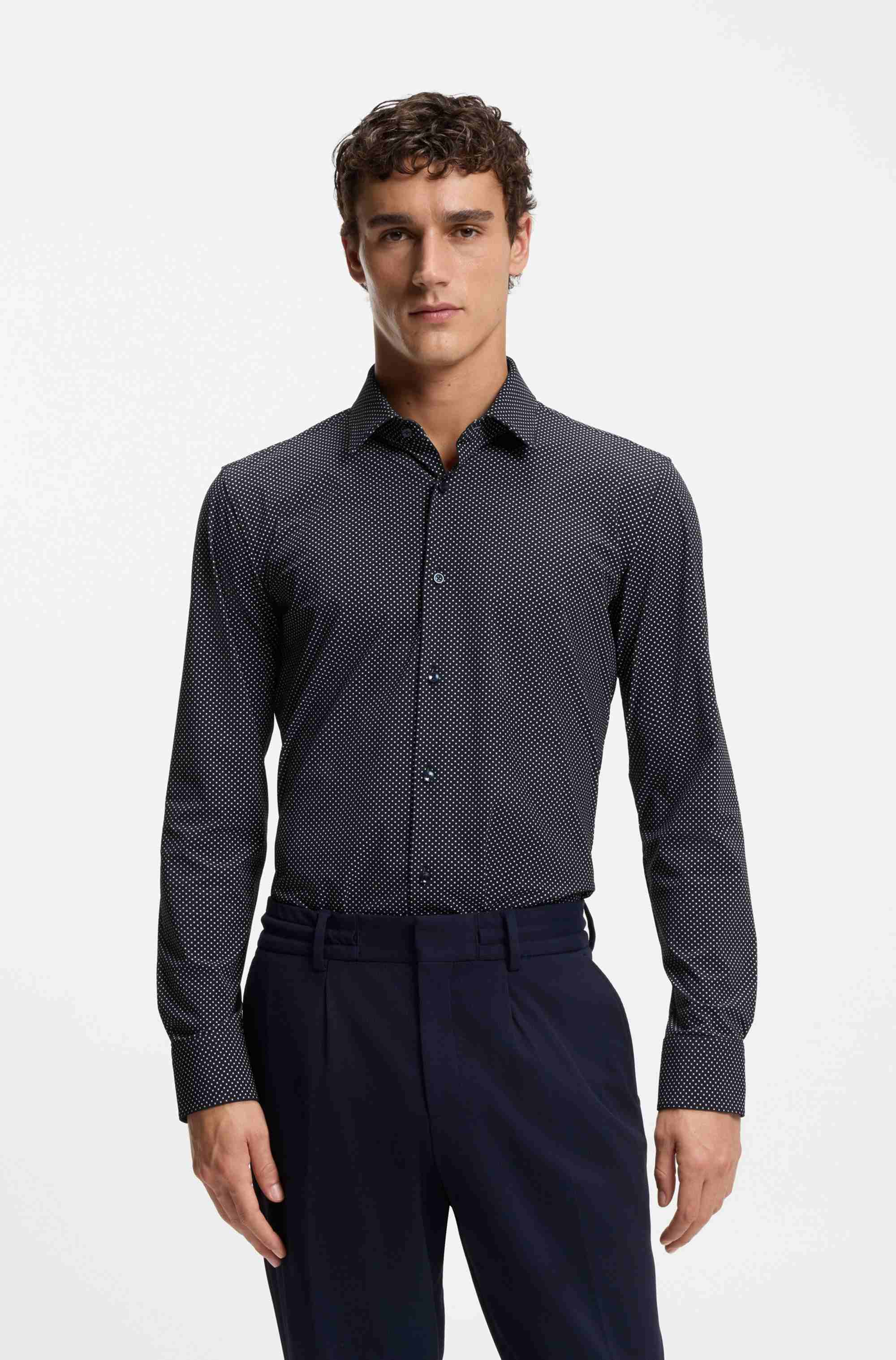 Slim-fit shirt in printed performance-stretch jersey