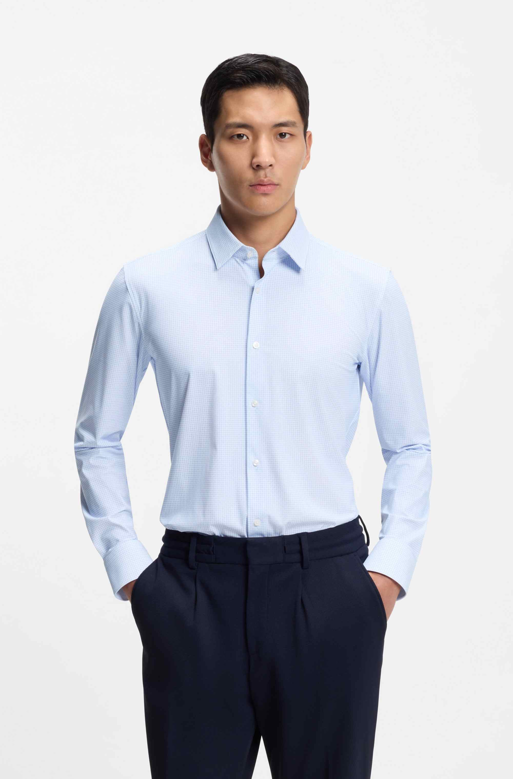 Slim-fit shirt in printed performance-stretch jersey