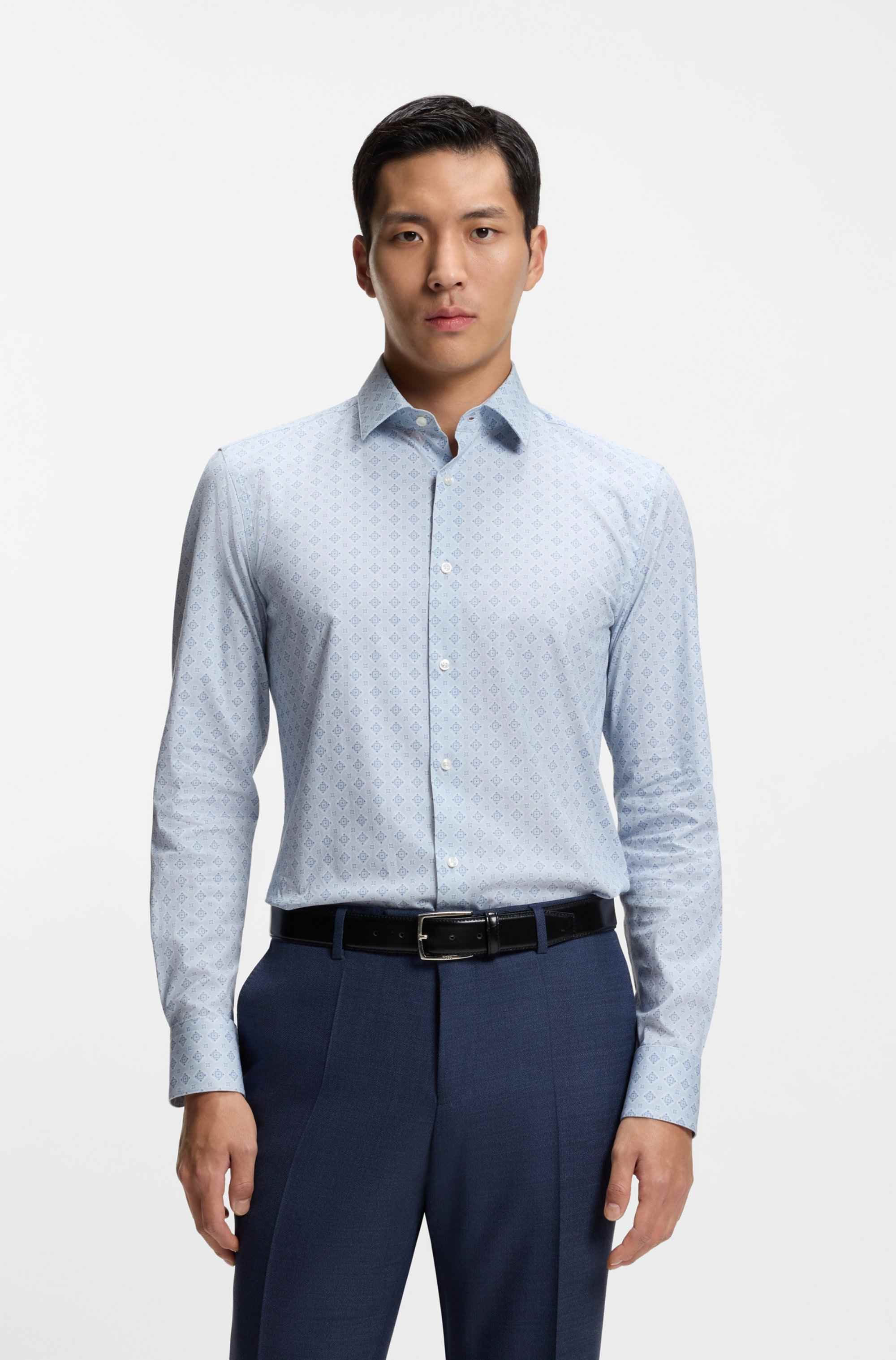 Slim-fit shirt in printed stretch cotton