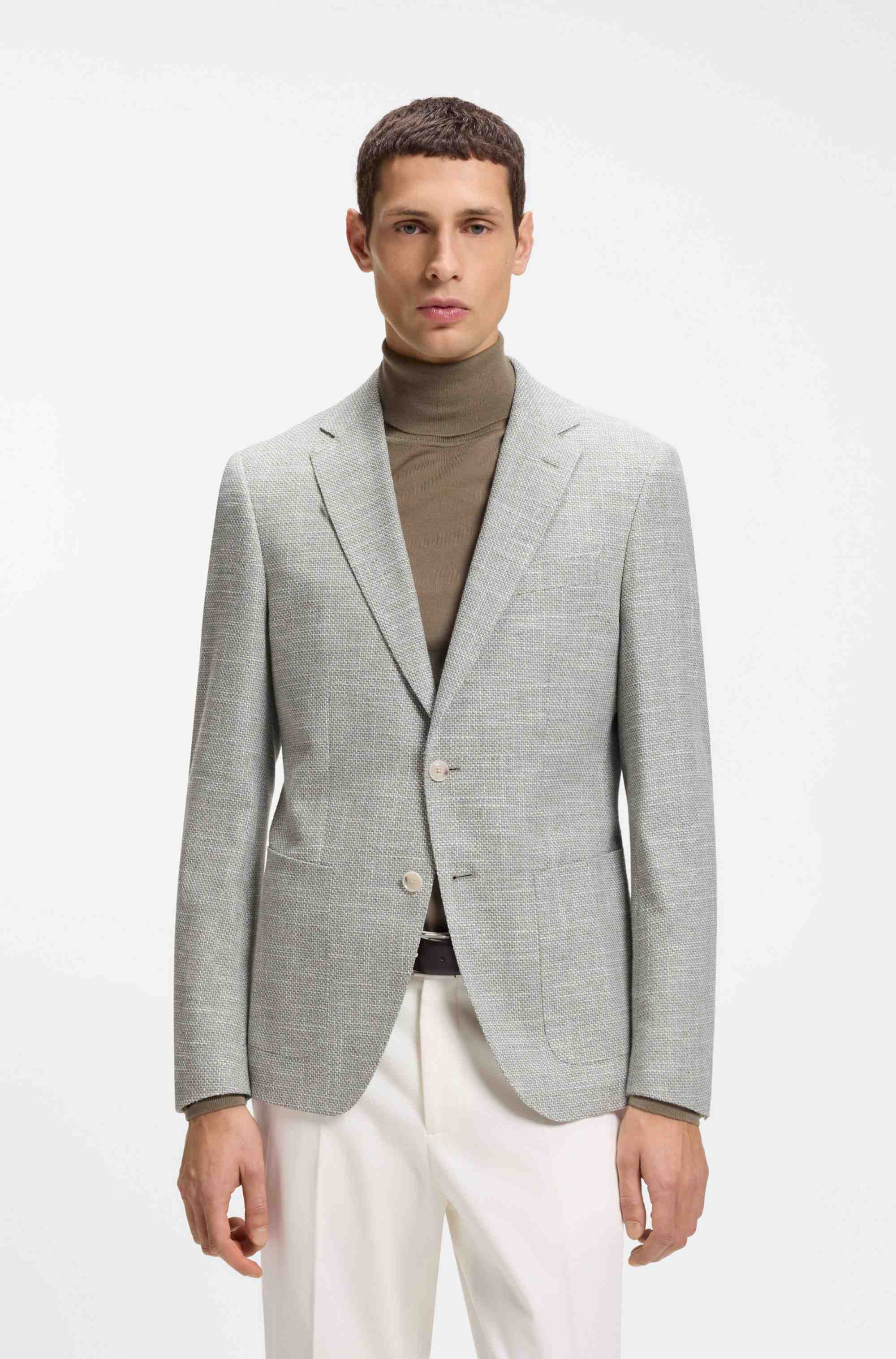 Regular-fit blazer in a patterned stretch-cotton blend
