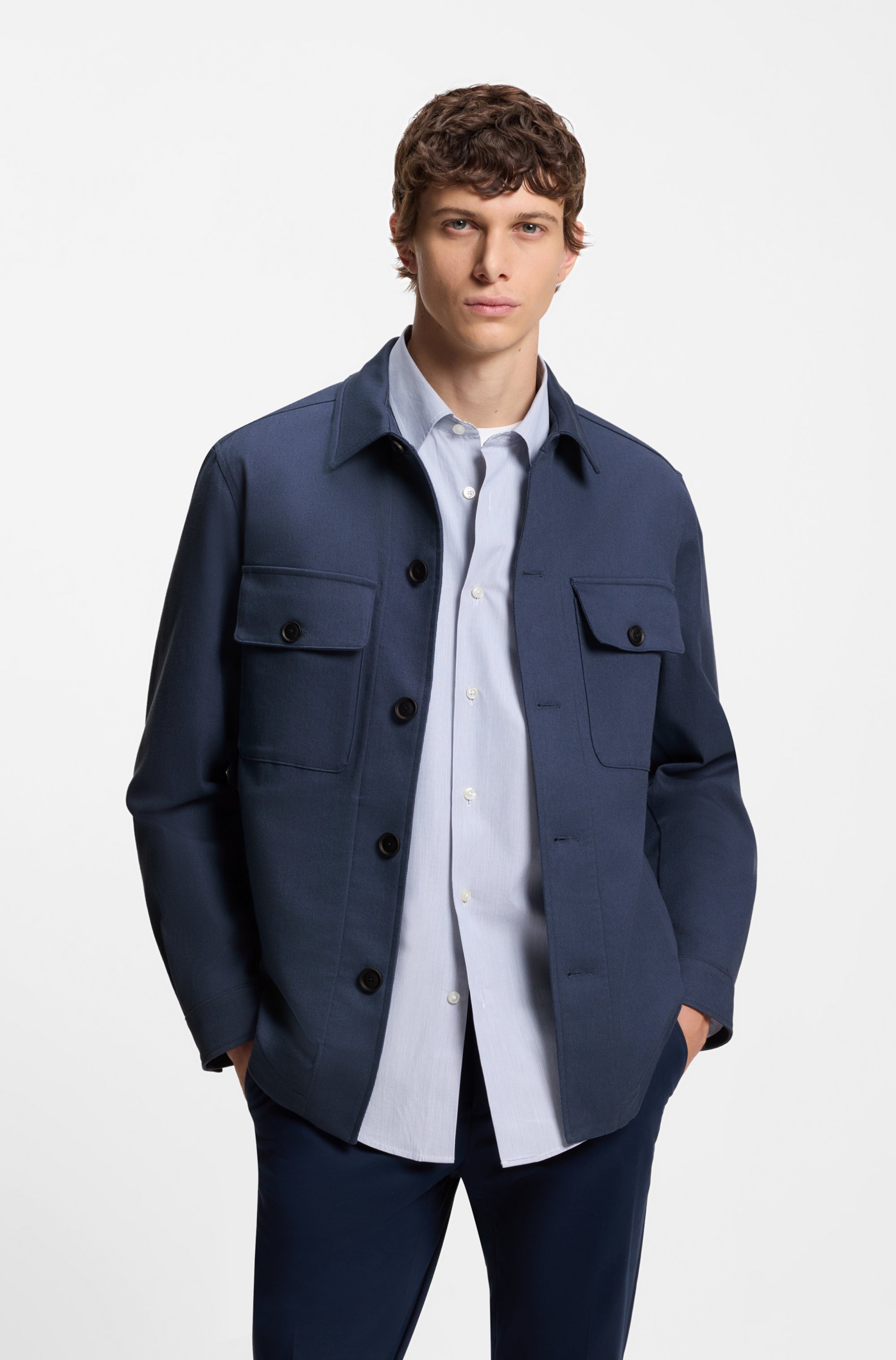 Relaxed-fit overshirt in stretch-cotton twill