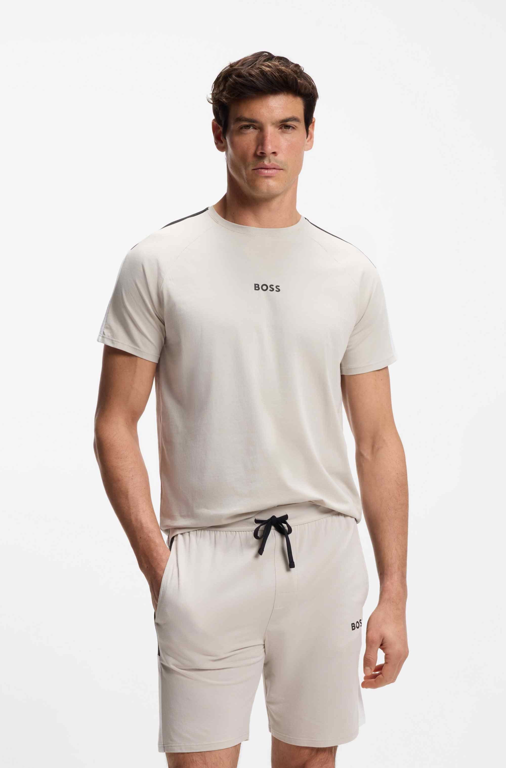 Cotton-blend pyjama T-shirt with colour-blocking