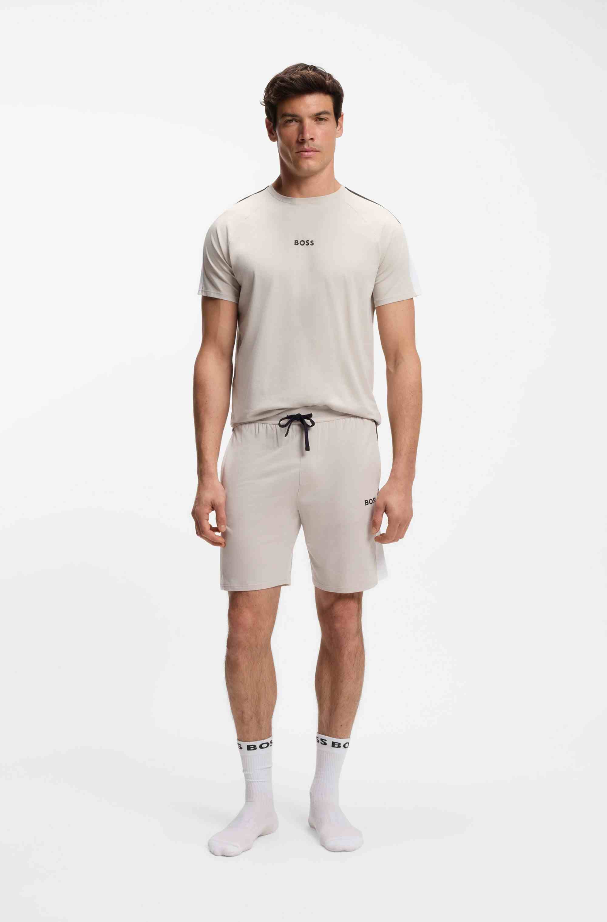 Cotton-blend pyjama T-shirt with colour-blocking