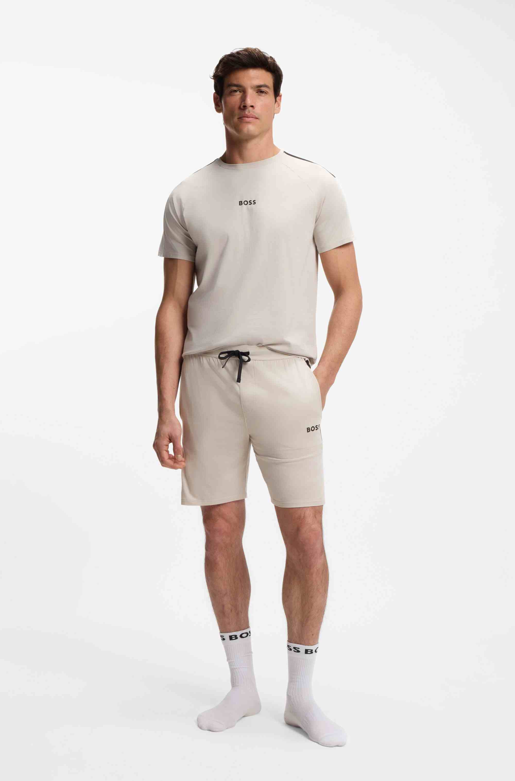 Cotton-blend pyjama shorts with colour-blocking