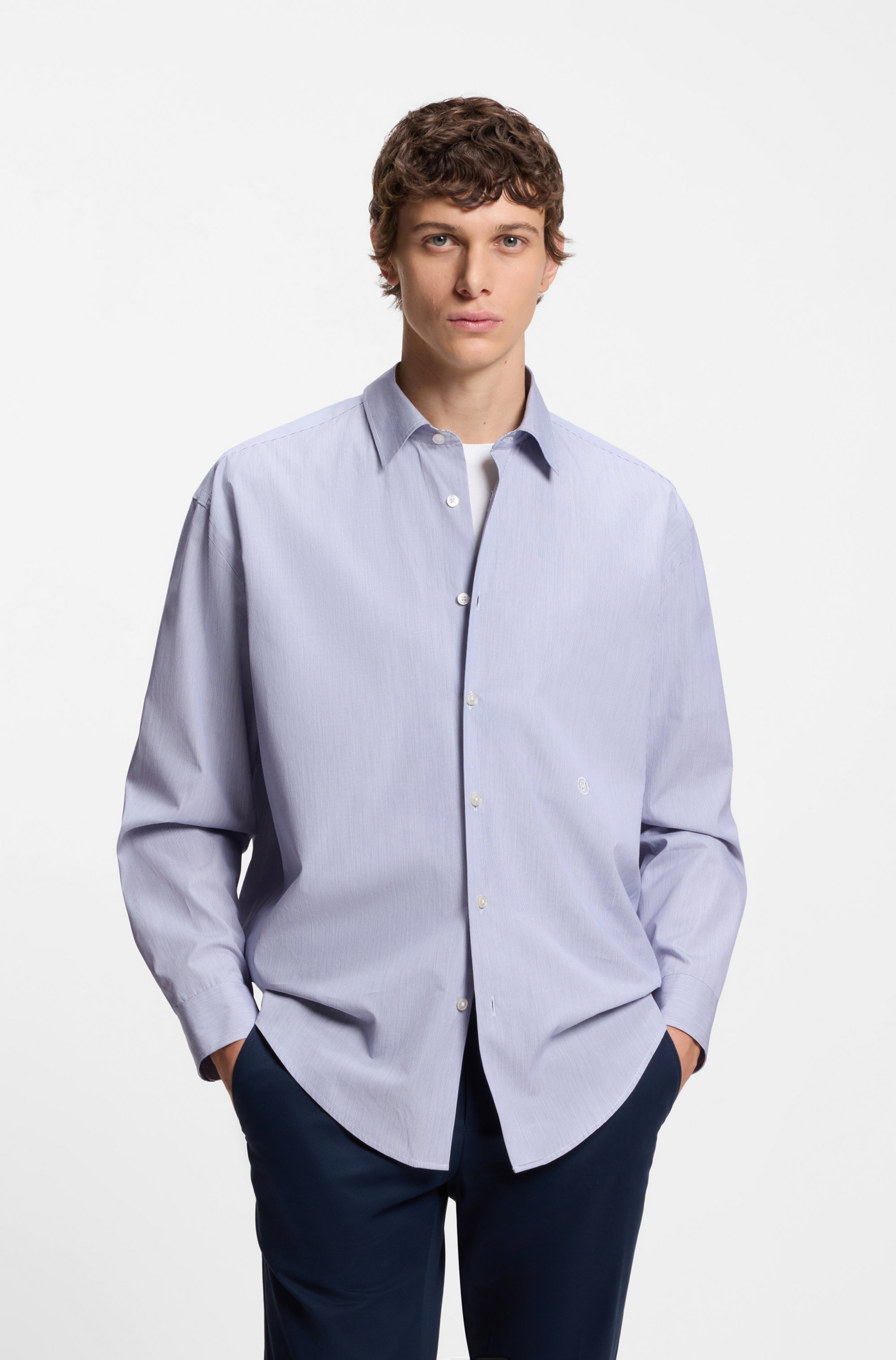 Relaxed-fit shirt in striped cotton poplin