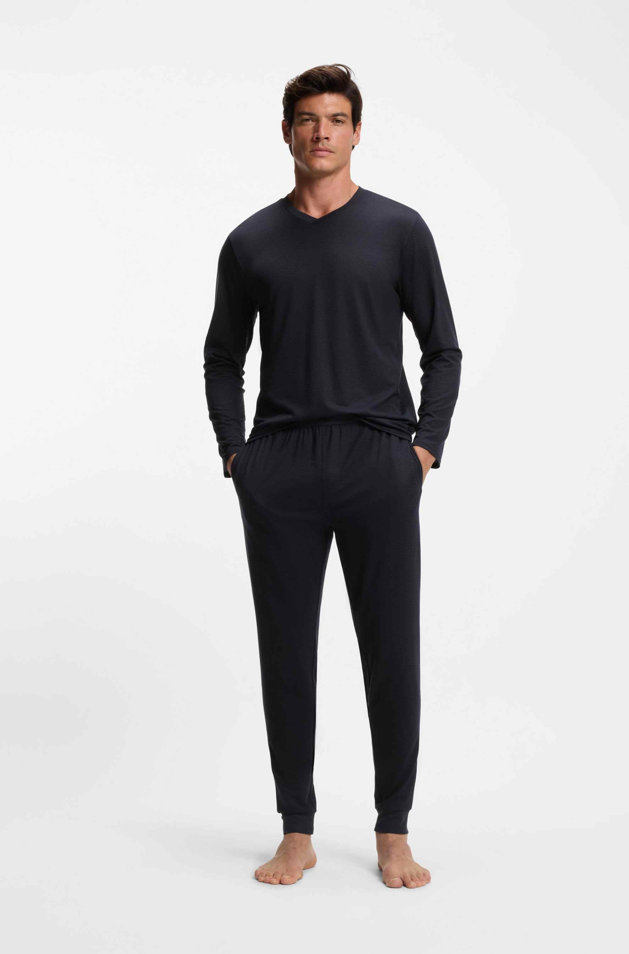 Mercerised stretch-jersey pyjama set with all-over print