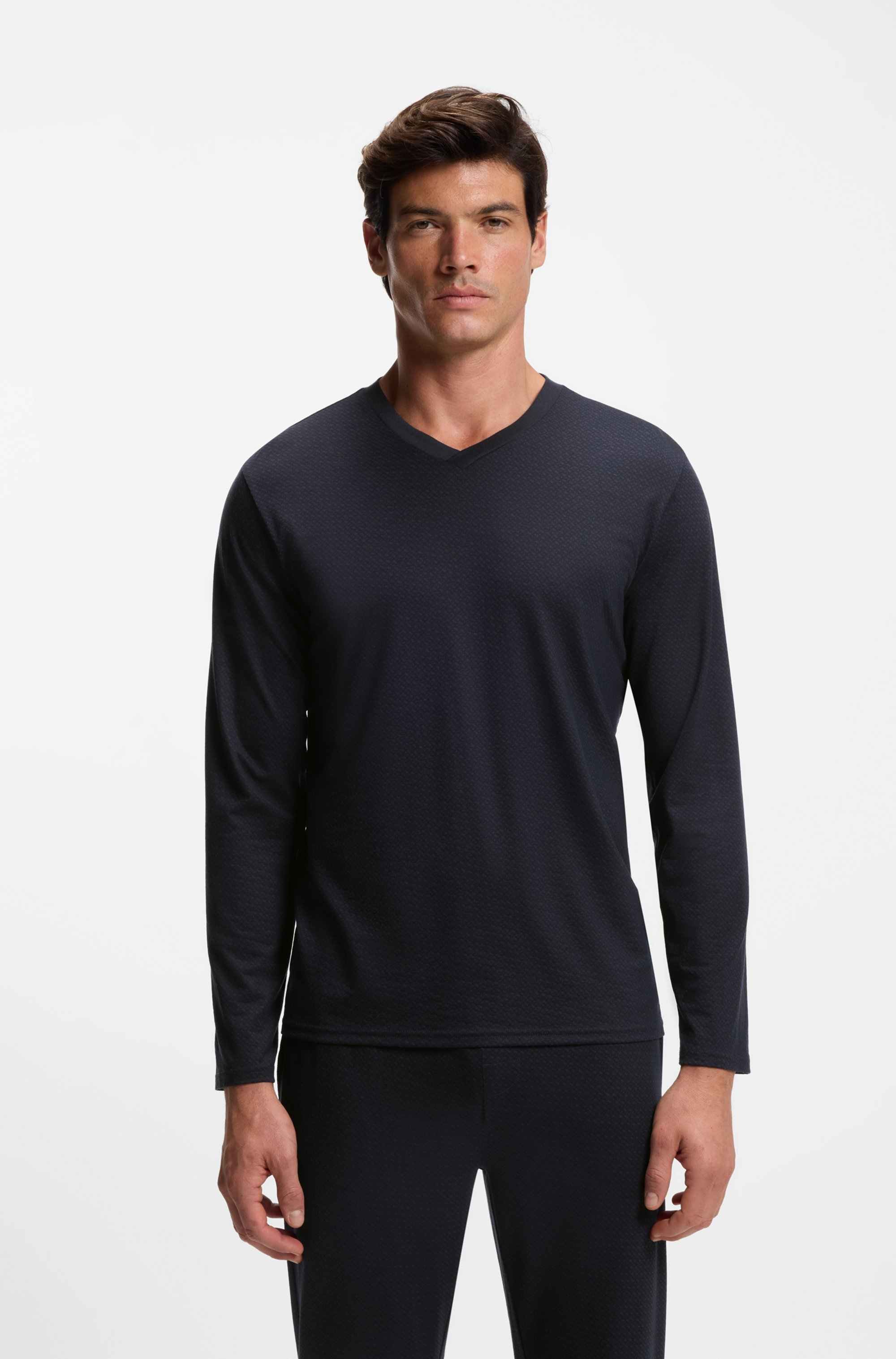 Mercerised stretch-jersey pyjama set with all-over print