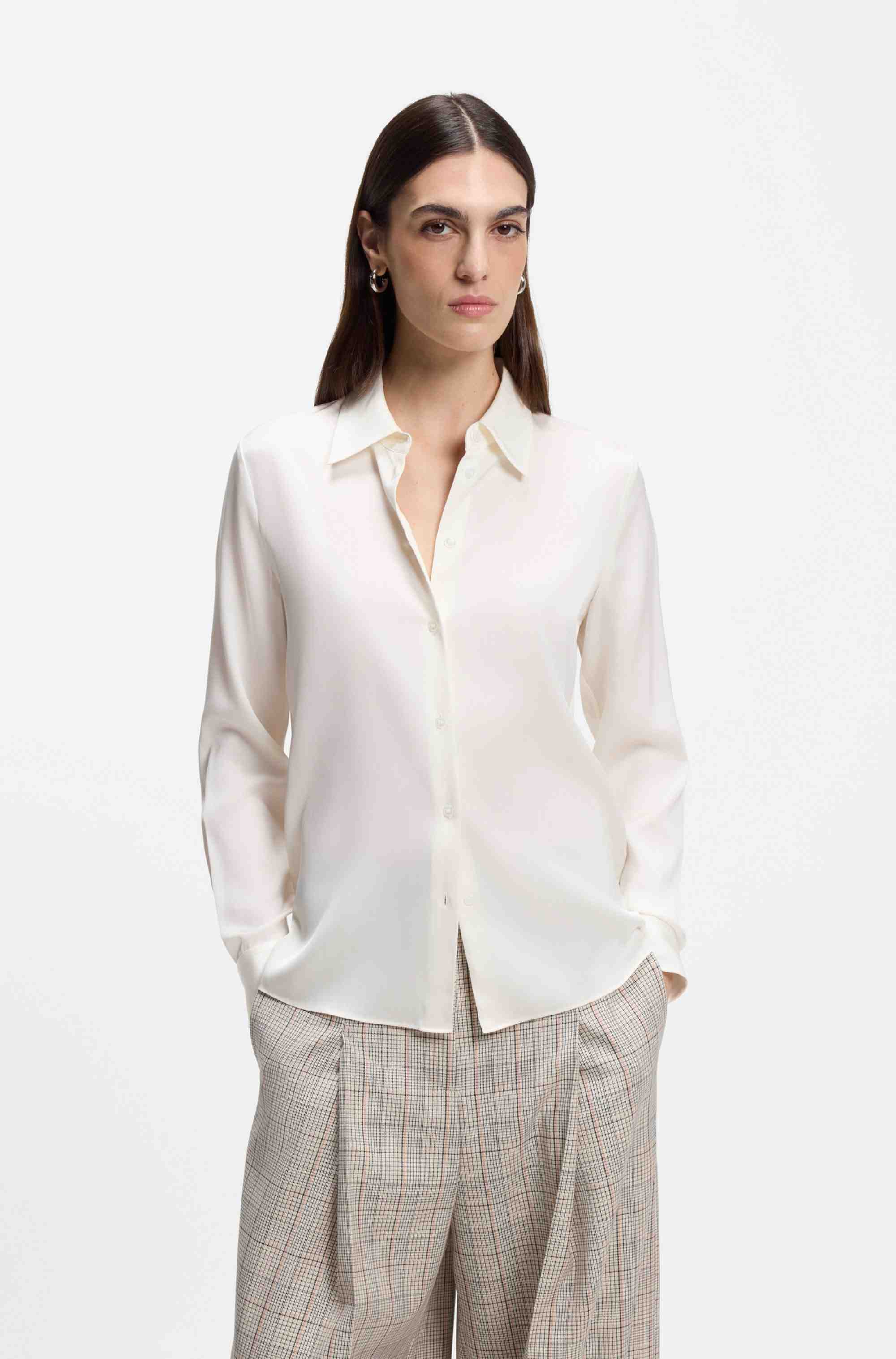 Regular-fit blouse in stretch-silk satin