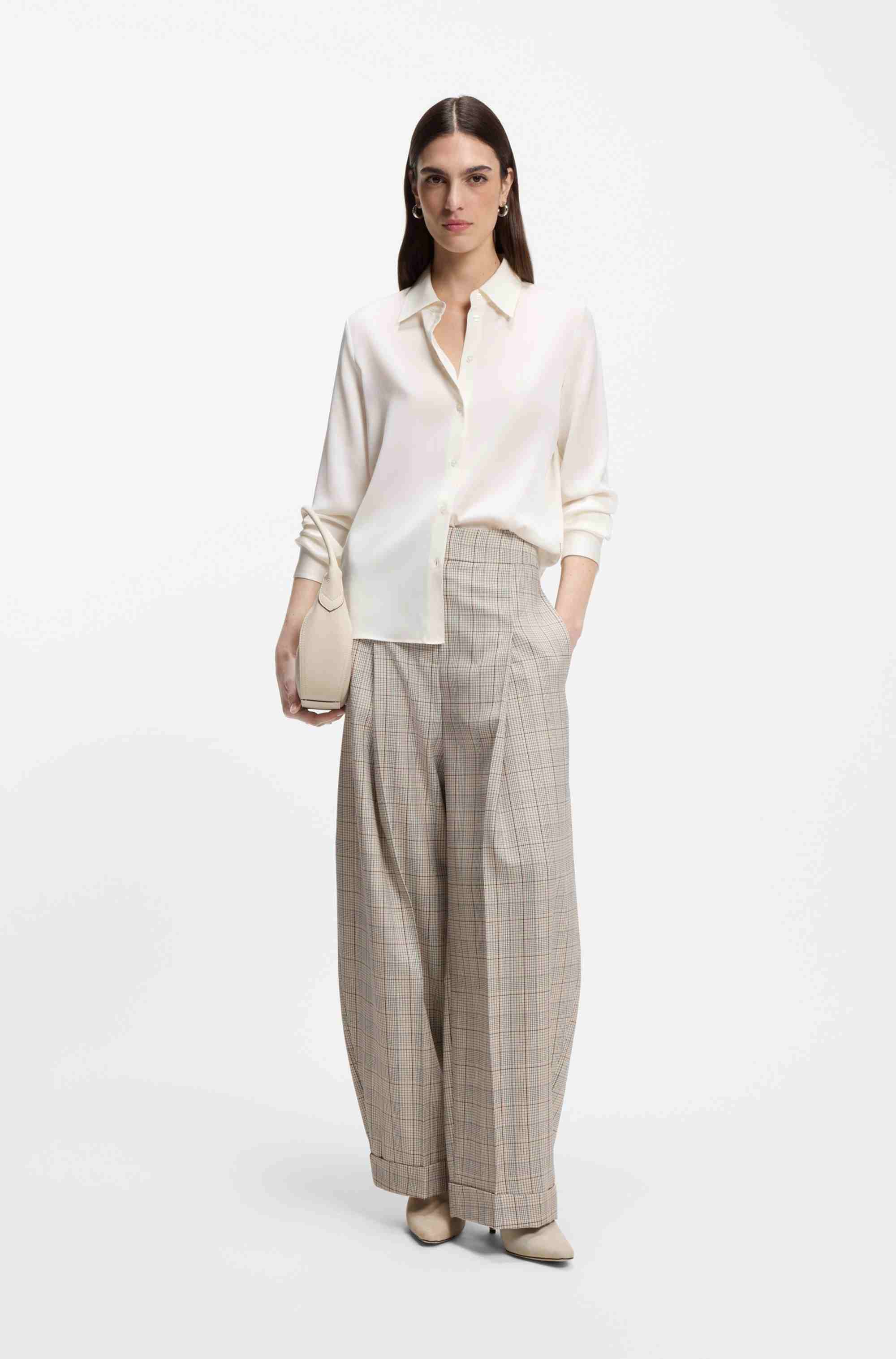 Regular-fit blouse in stretch-silk satin