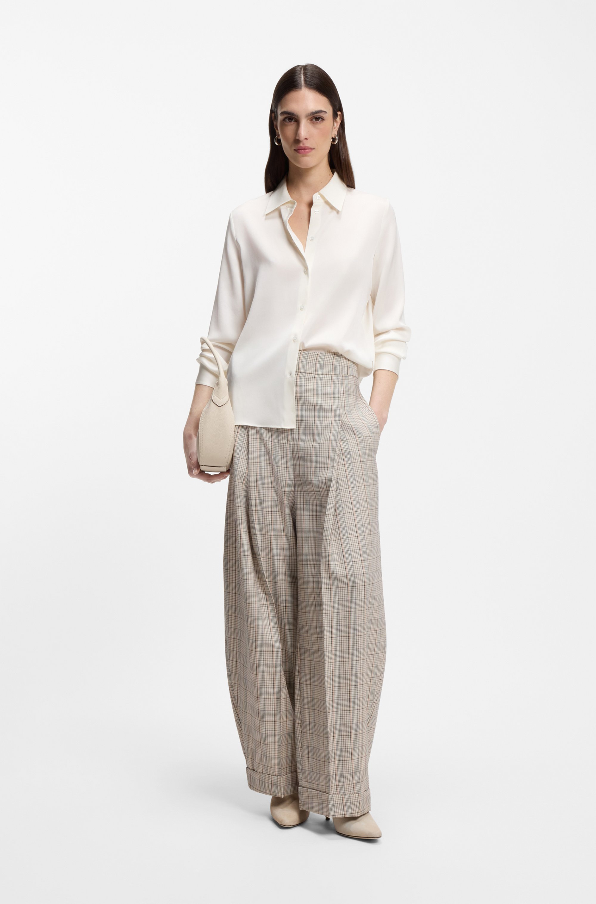 Regular-fit blouse in stretch-silk satin