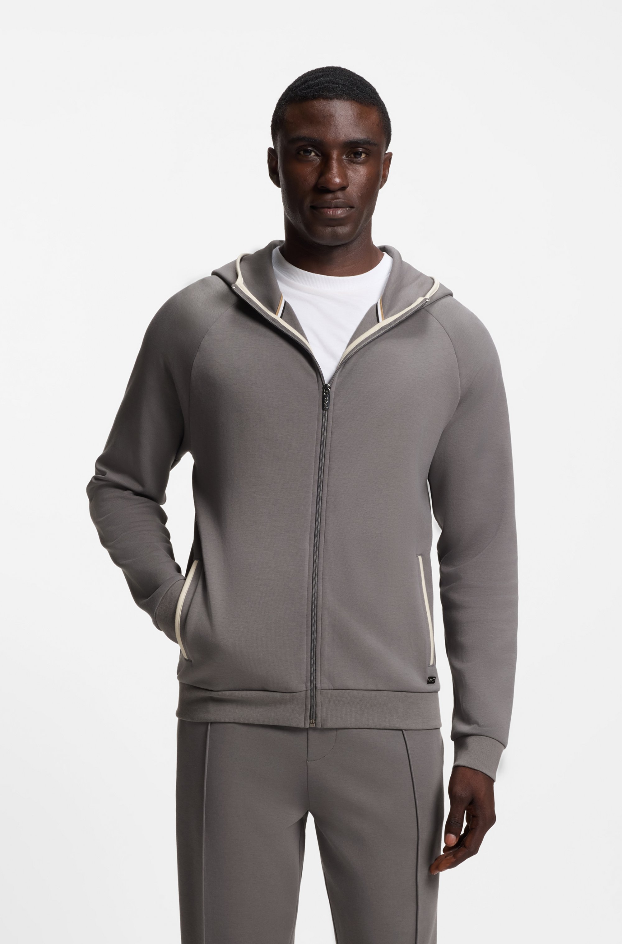 Cotton-blend zip-up hoodie with contrast binding