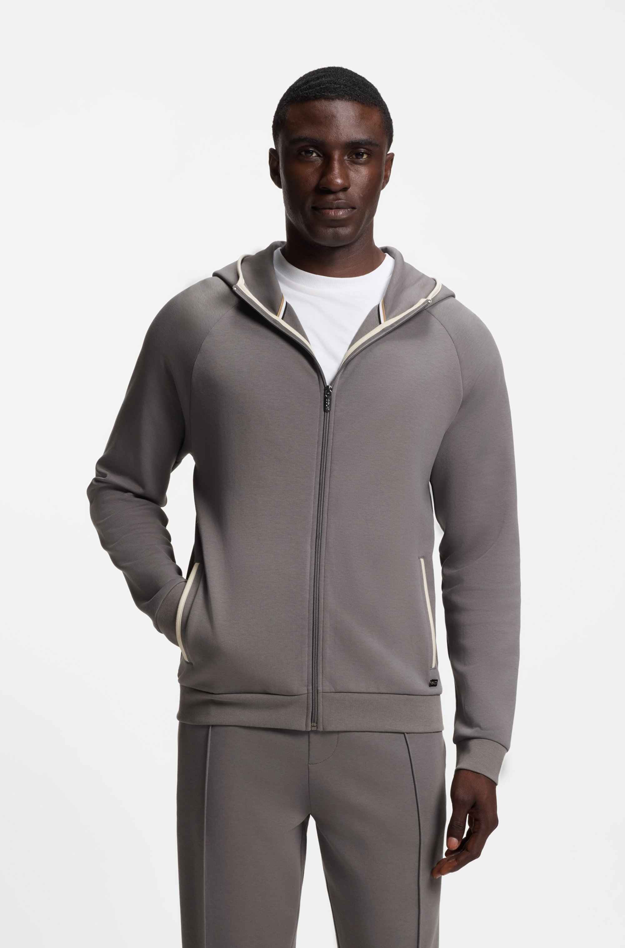 Cotton-blend zip-up hoodie with contrast binding