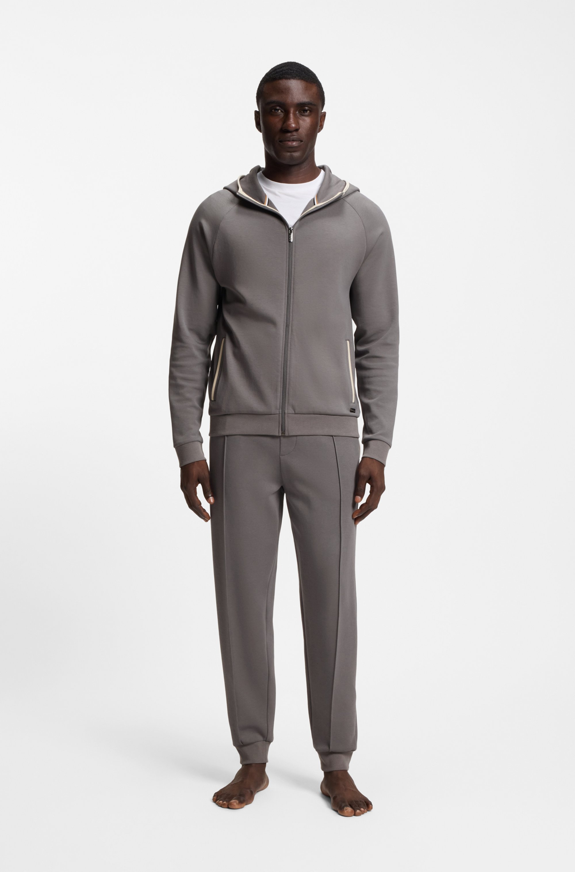 Cotton-blend zip-up hoodie with contrast binding