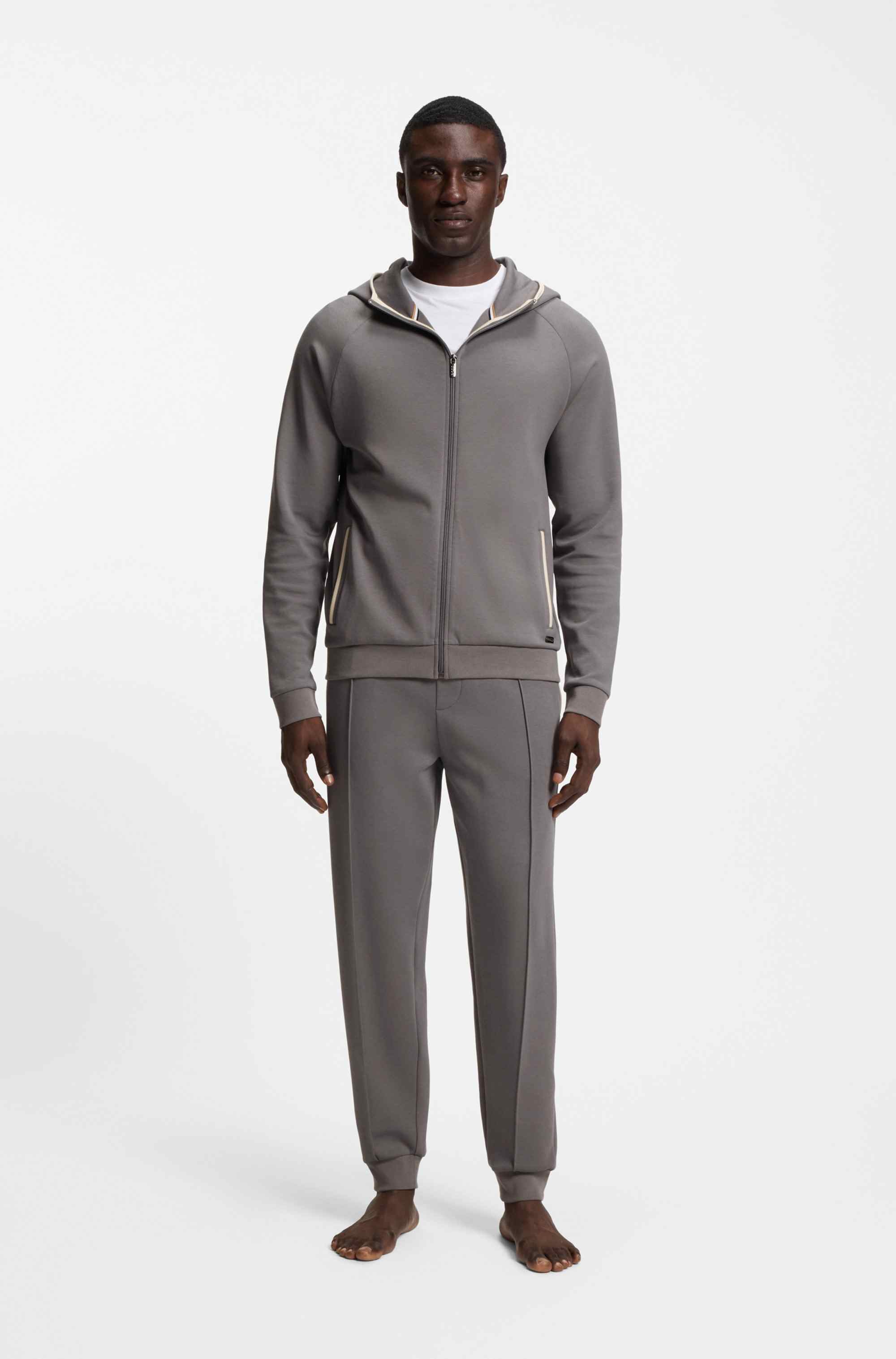 Cotton-blend zip-up hoodie with contrast binding